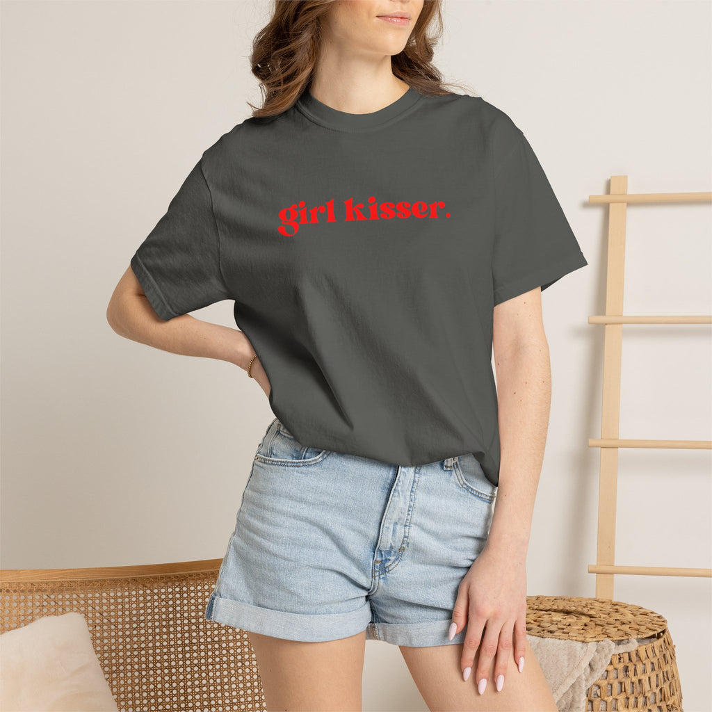 Girl Kisser T‑Shirt — White Tee with Red Script