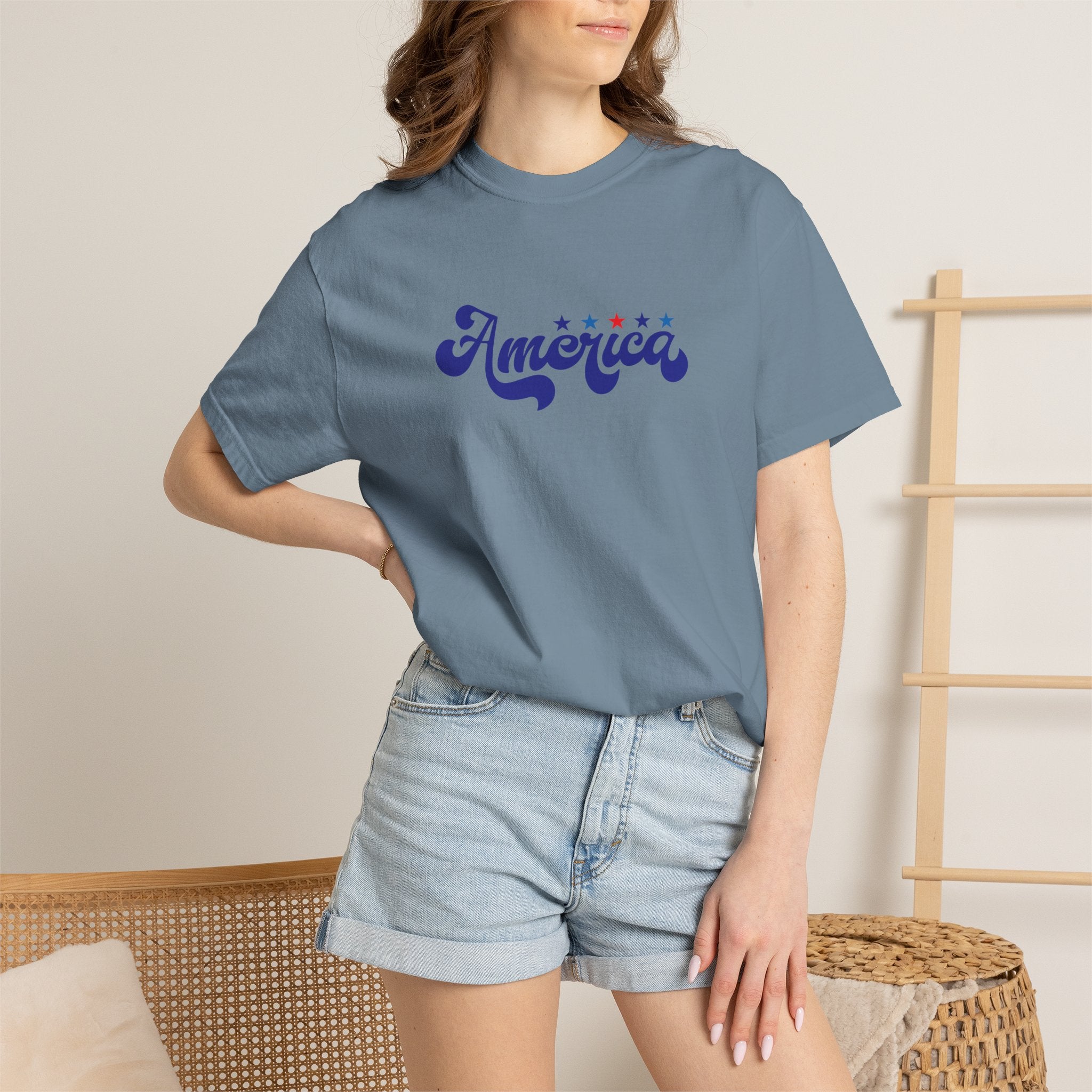 America Script T-Shirt — Patriotic Retro Stars Tee