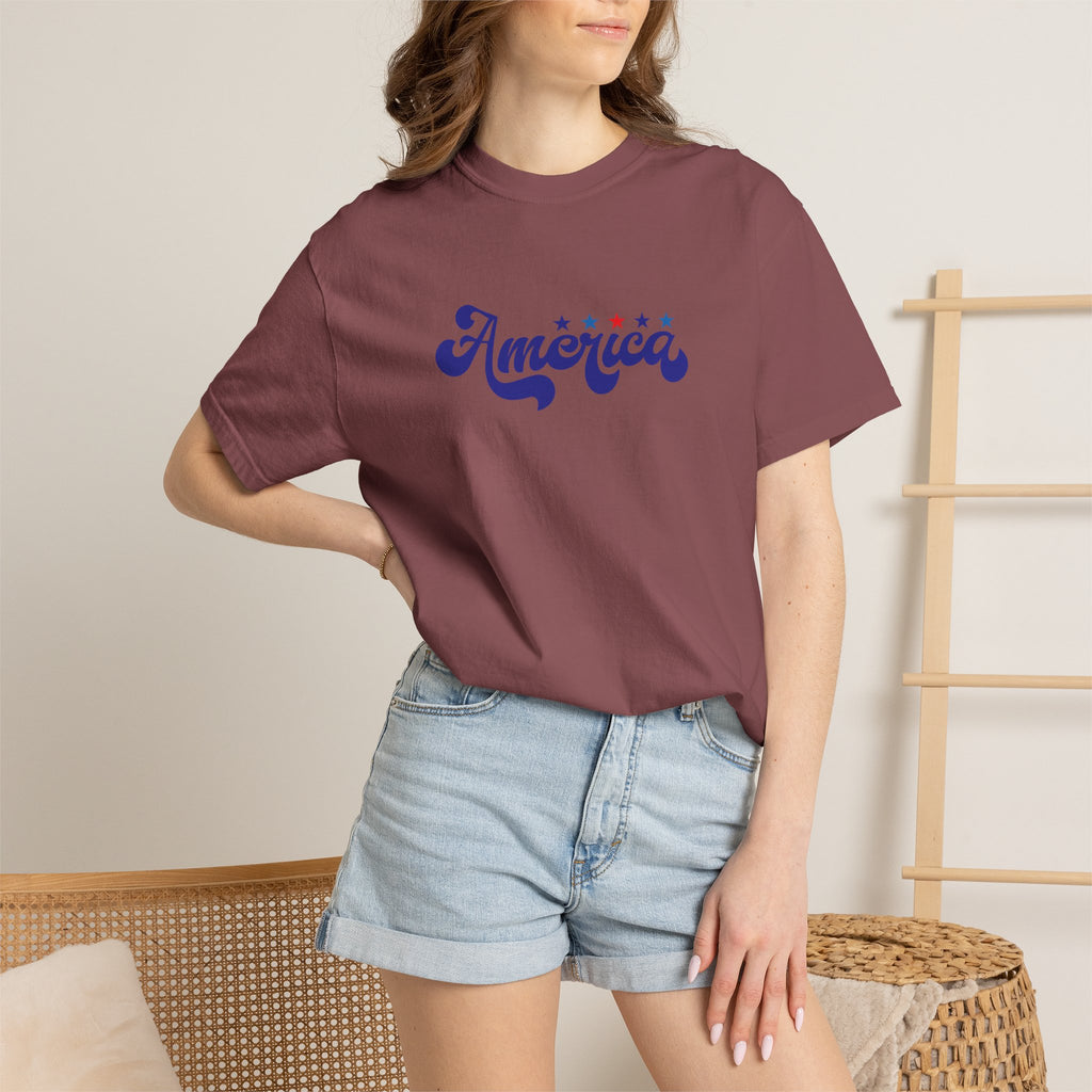 America Script T-Shirt — Patriotic Retro Stars Tee