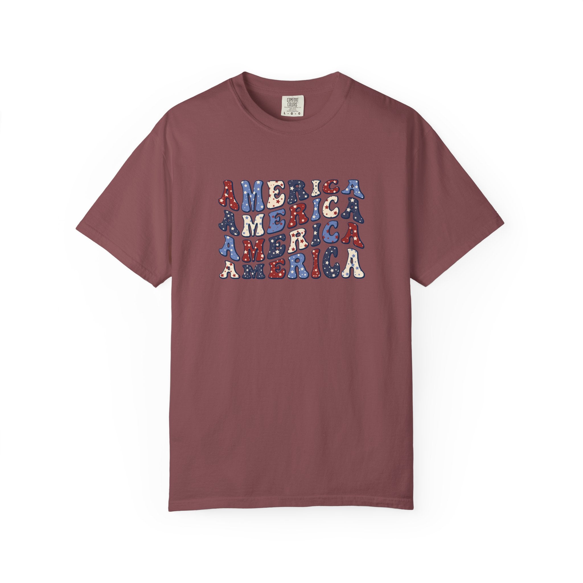 America Repeat Graphic T-Shirt — Retro Red & Blue Patriotic Tee