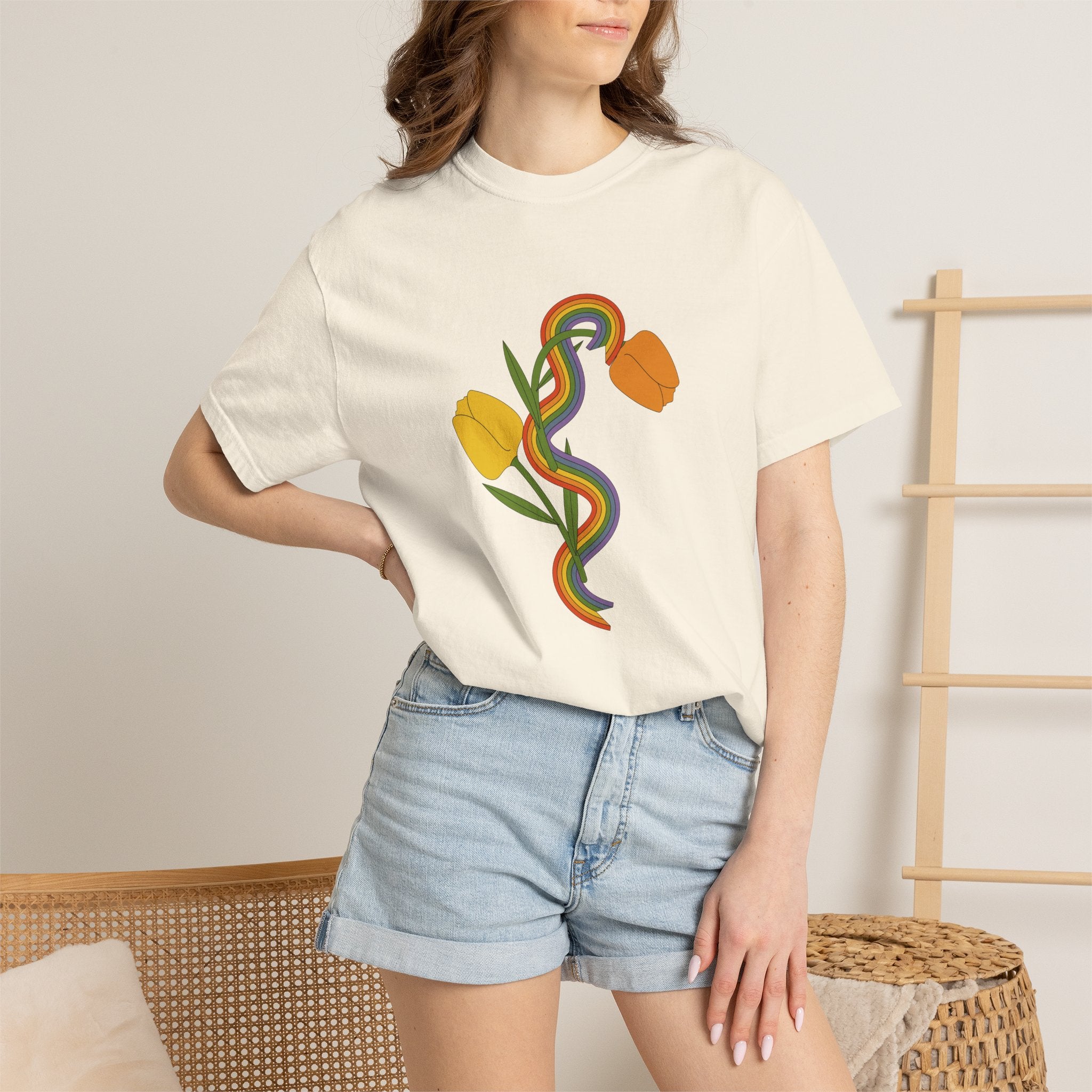 Rainbow Snake & Tulips Graphic T-Shirt