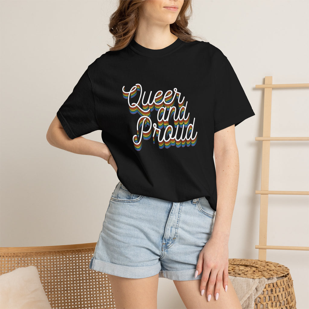Queer and Proud T-Shirt — Retro Script LGBTQ+ Pride Tee