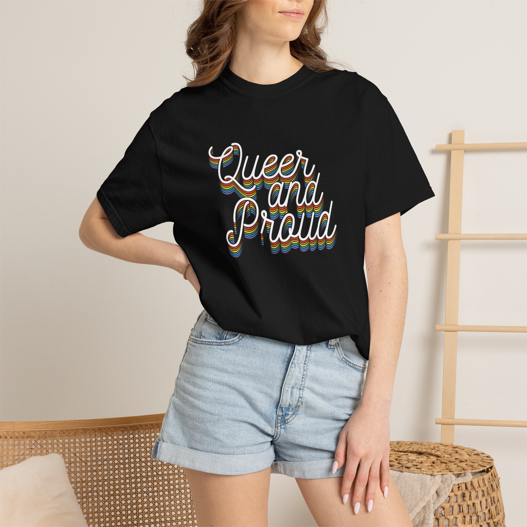 Queer and Proud T-Shirt — Retro Script LGBTQ+ Pride Tee