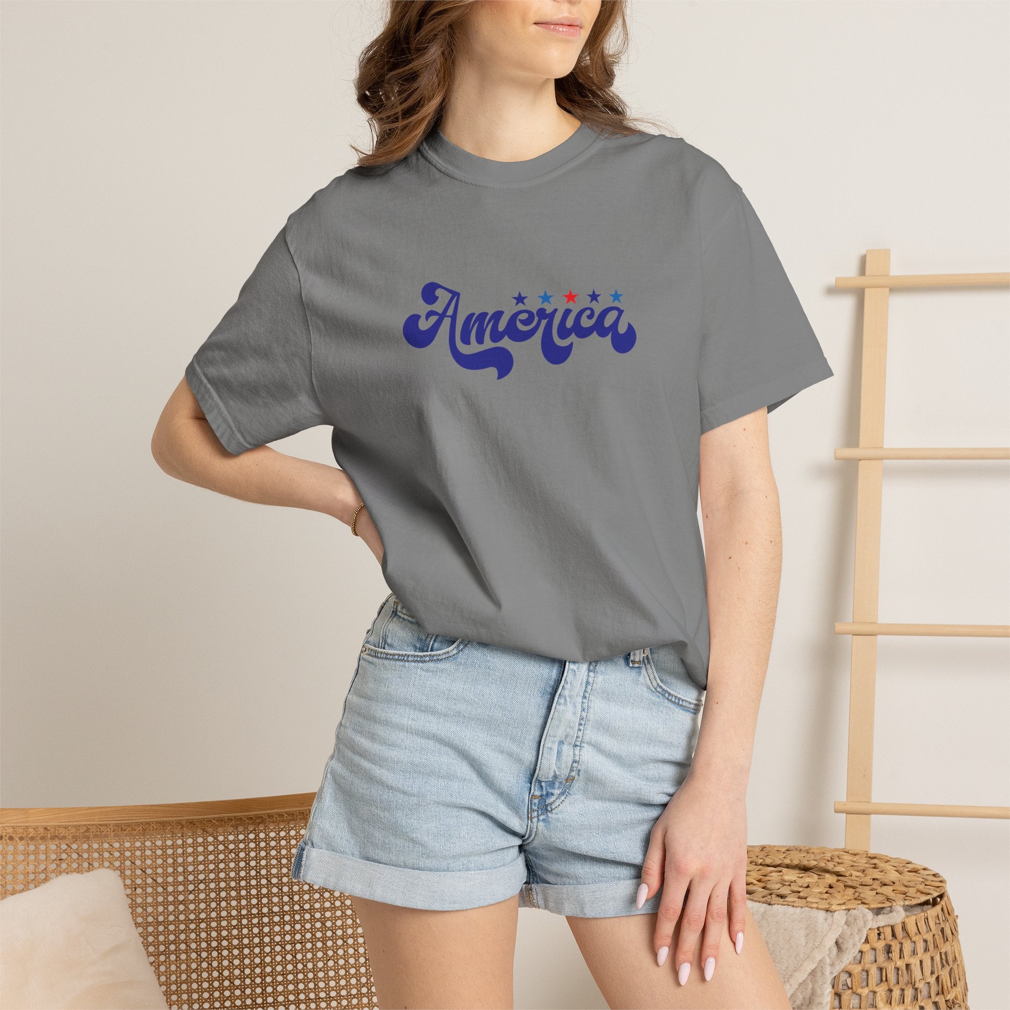 America Script T-Shirt — Patriotic Retro Stars Tee