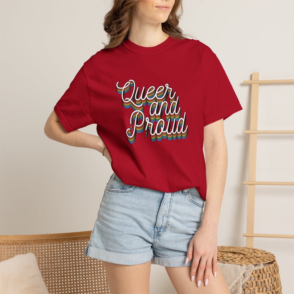 Queer and Proud T-Shirt — Retro Script LGBTQ+ Pride Tee