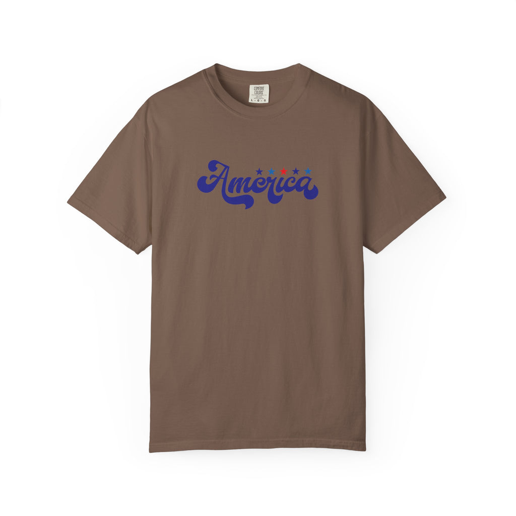 America Script T-Shirt — Patriotic Retro Stars Tee