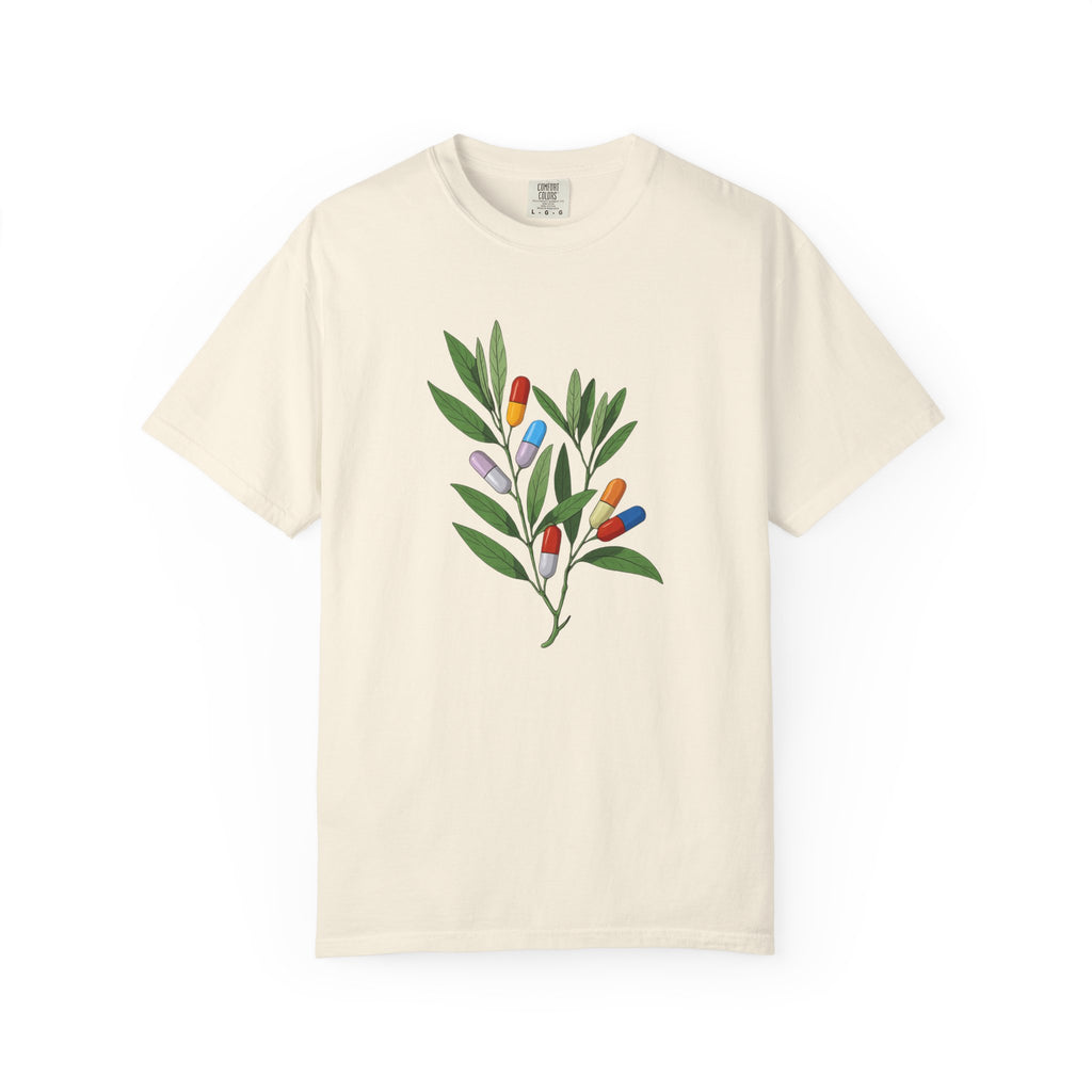Botanical Floral Tee — Colorful Leaf & Bud Illustration T-Shirt