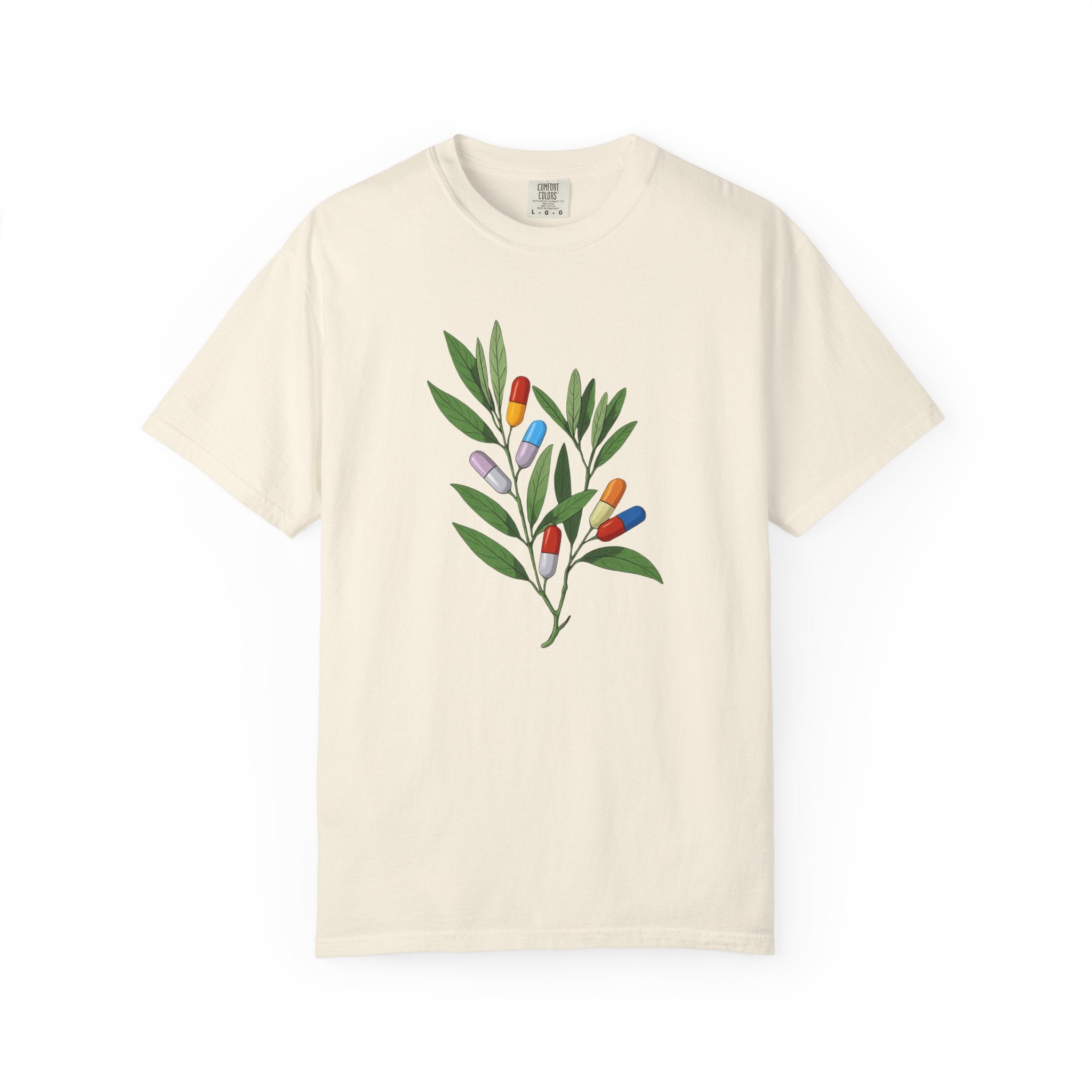 Botanical Floral Tee — Colorful Leaf & Bud Illustration T-Shirt