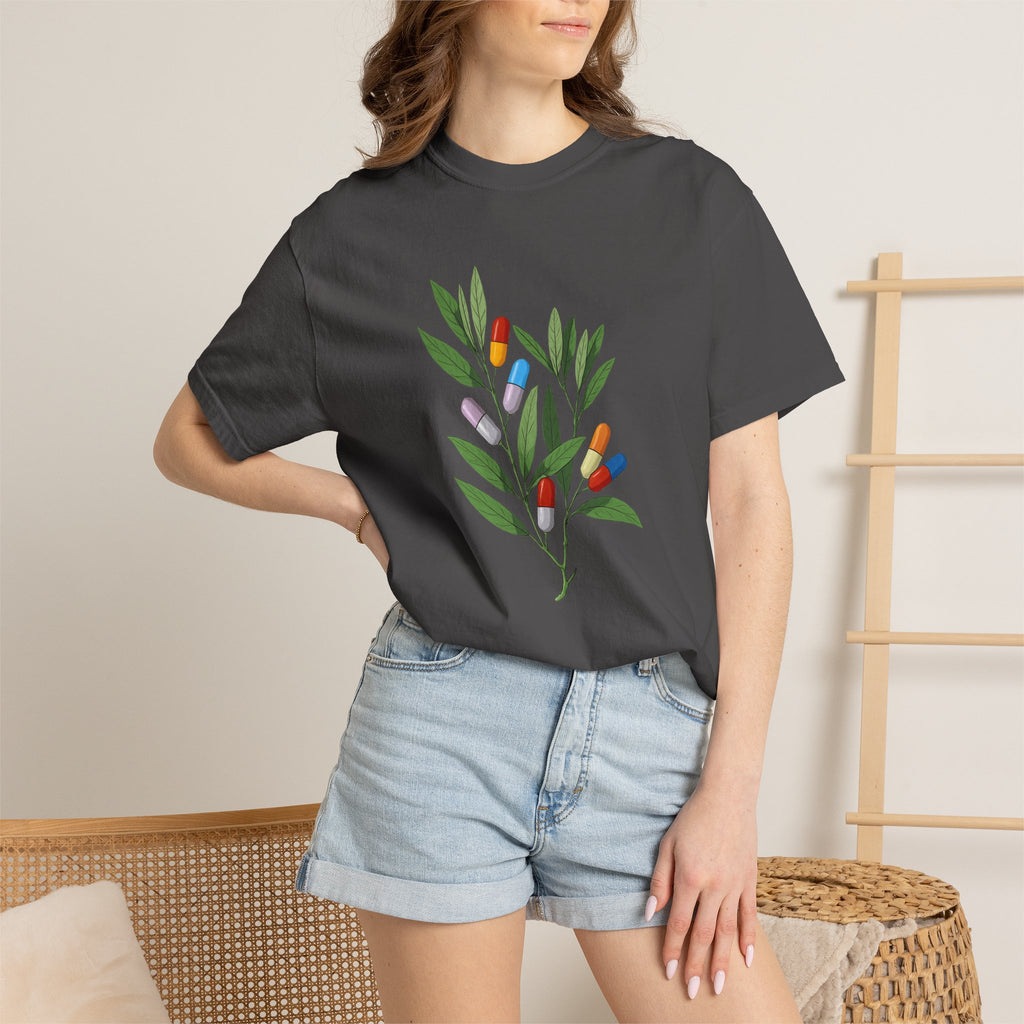 Botanical Floral Tee — Colorful Leaf & Bud Illustration T-Shirt