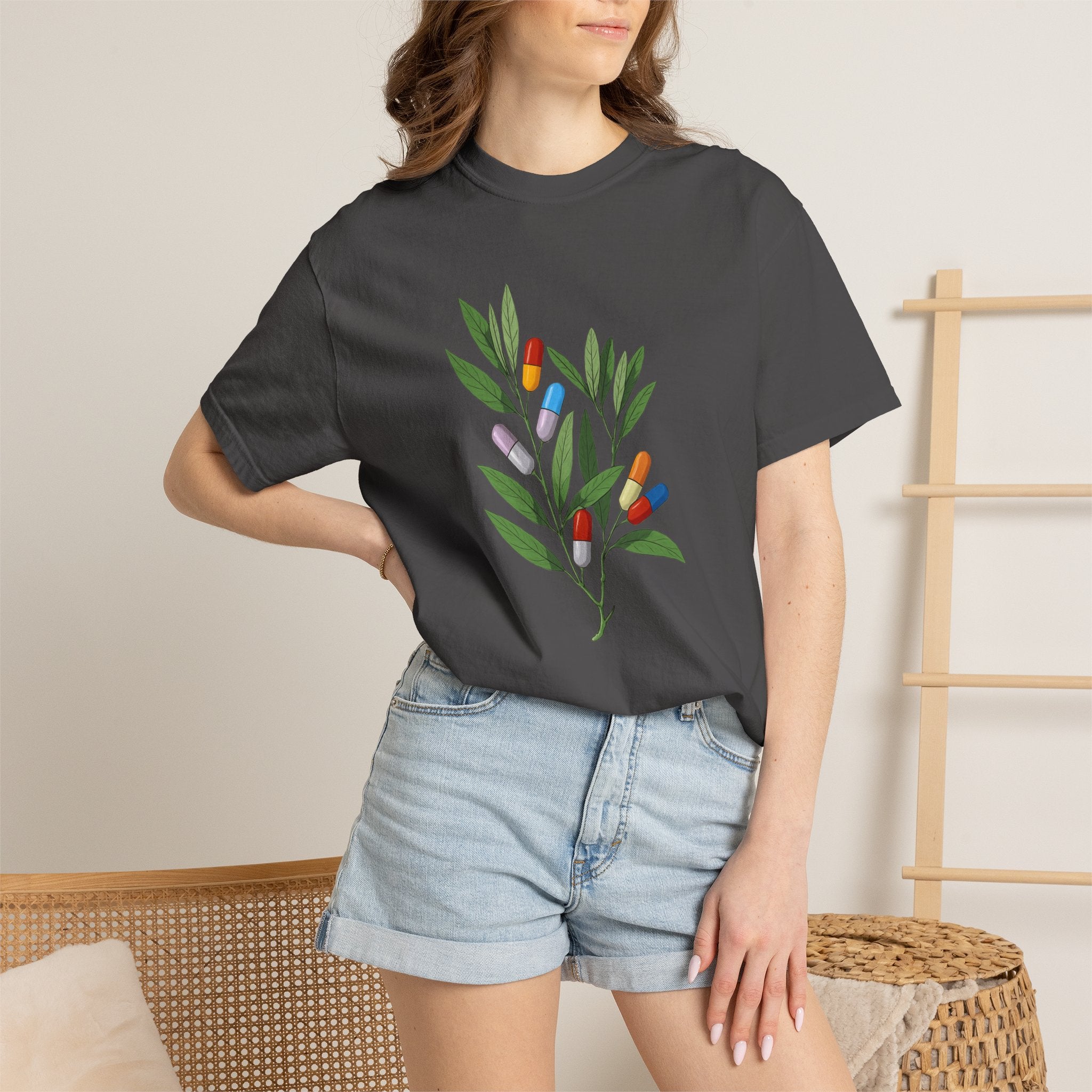 Botanical Floral Tee — Colorful Leaf & Bud Illustration T-Shirt