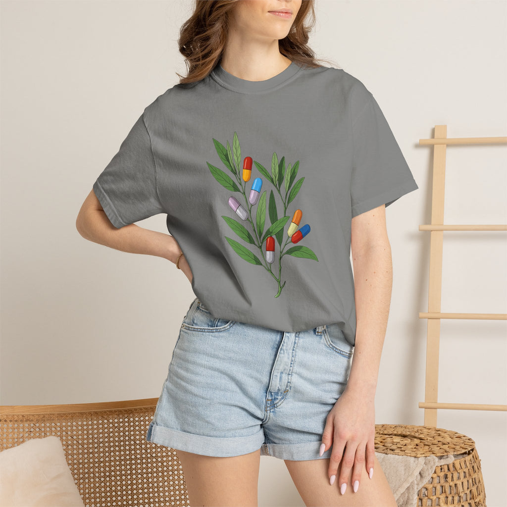 Botanical Floral Tee — Colorful Leaf & Bud Illustration T-Shirt