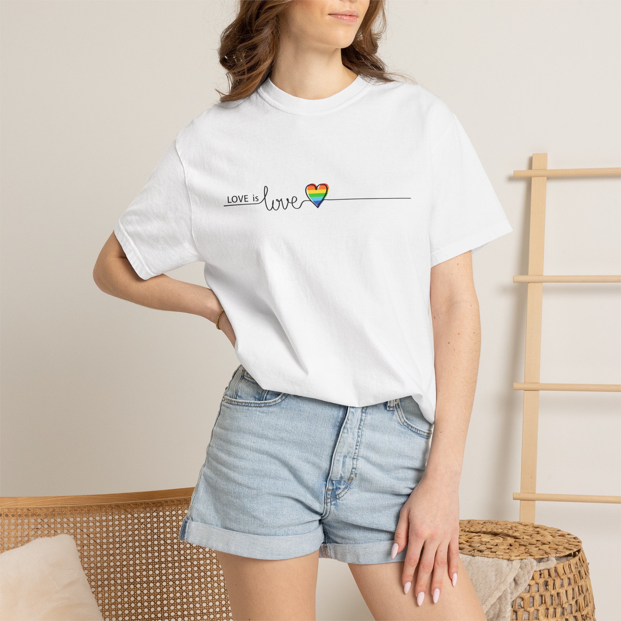 Love is Love T-Shirt — Minimal Rainbow Heart Pride Tee