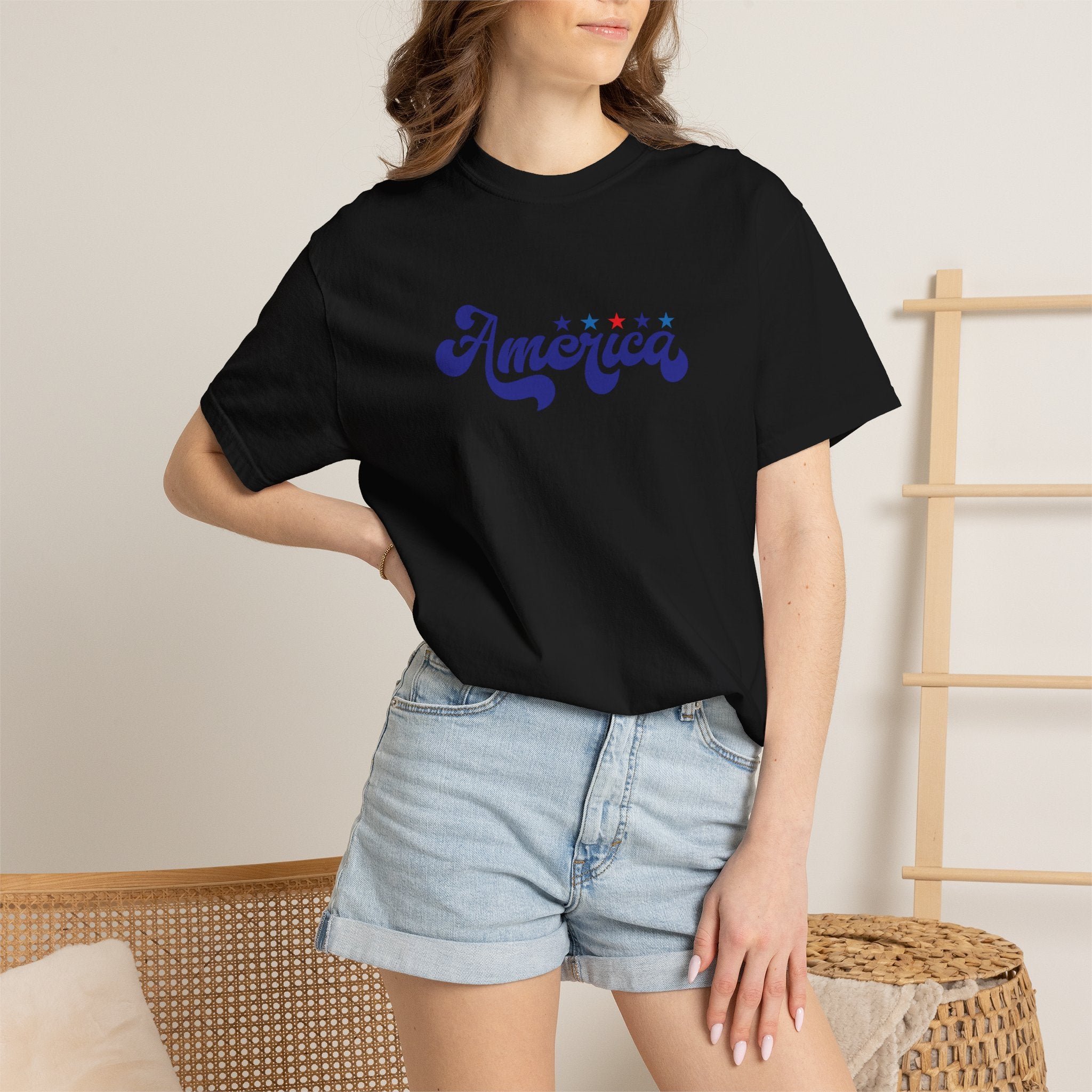 America Script T-Shirt — Patriotic Retro Stars Tee