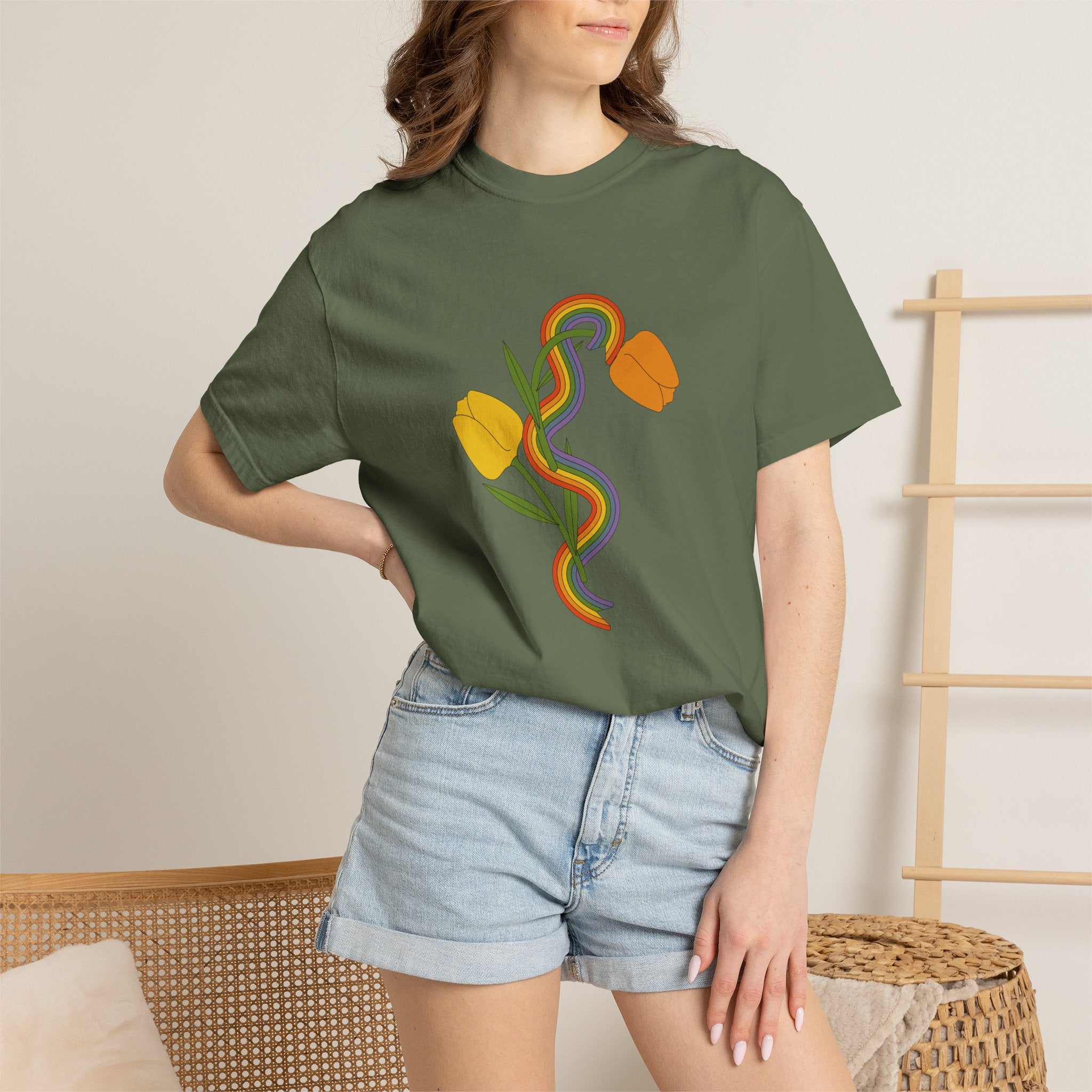 Rainbow Snake & Tulips Graphic T-Shirt