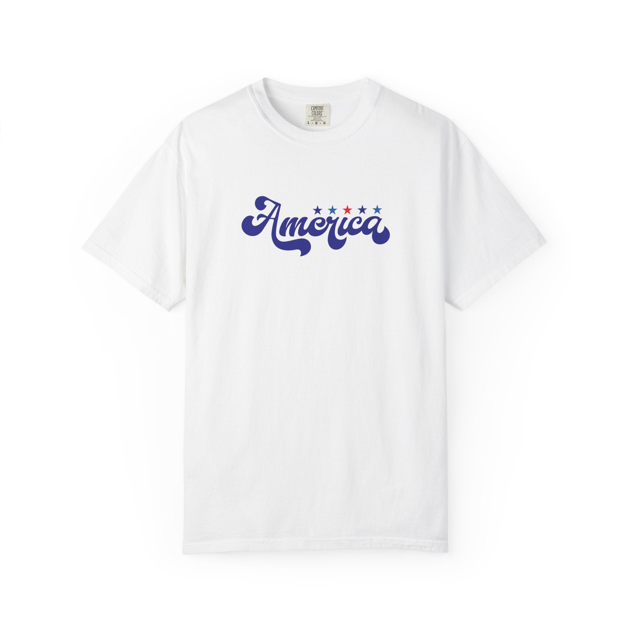America Script T-Shirt — Patriotic Retro Stars Tee