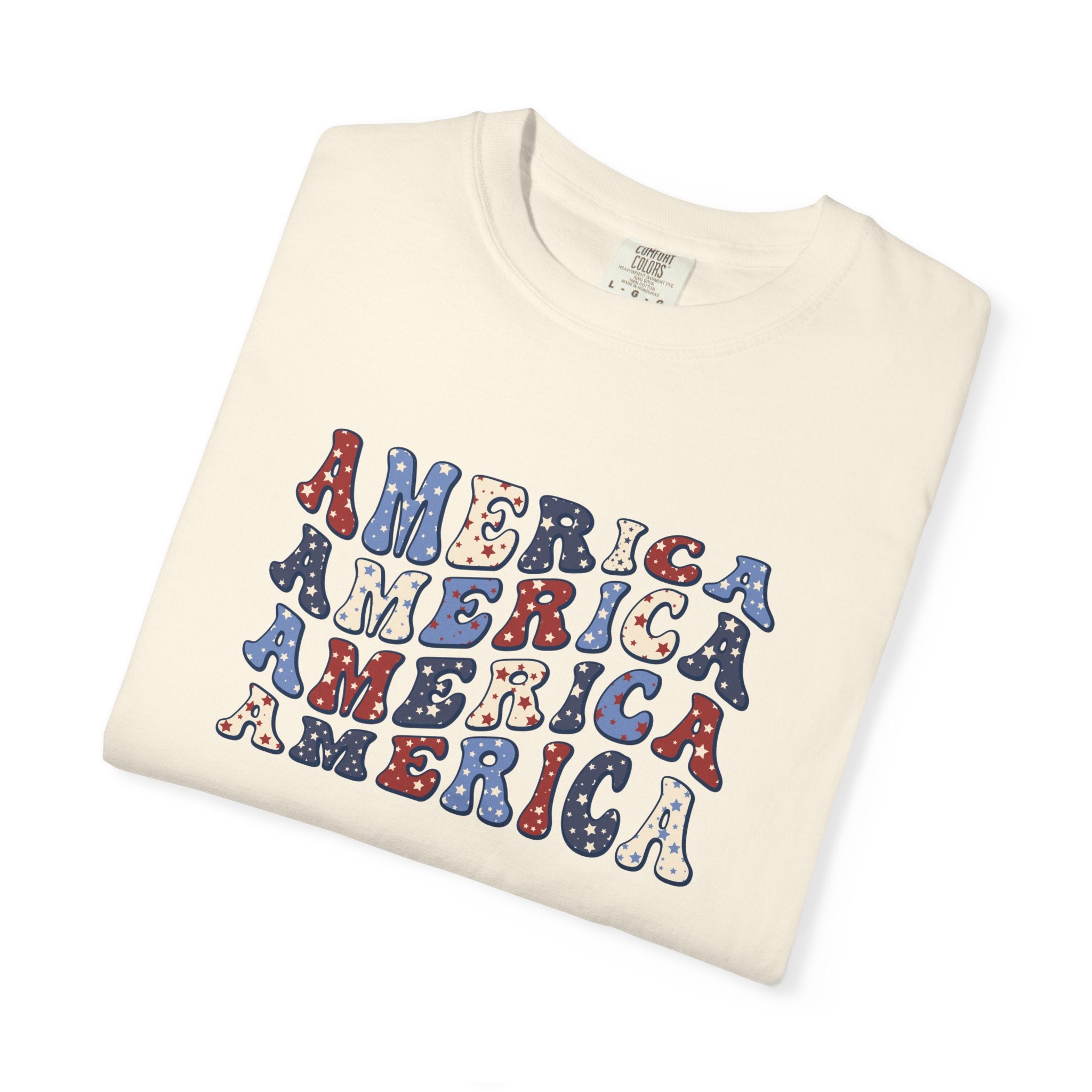 America Repeat Graphic T-Shirt — Retro Red & Blue Patriotic Tee