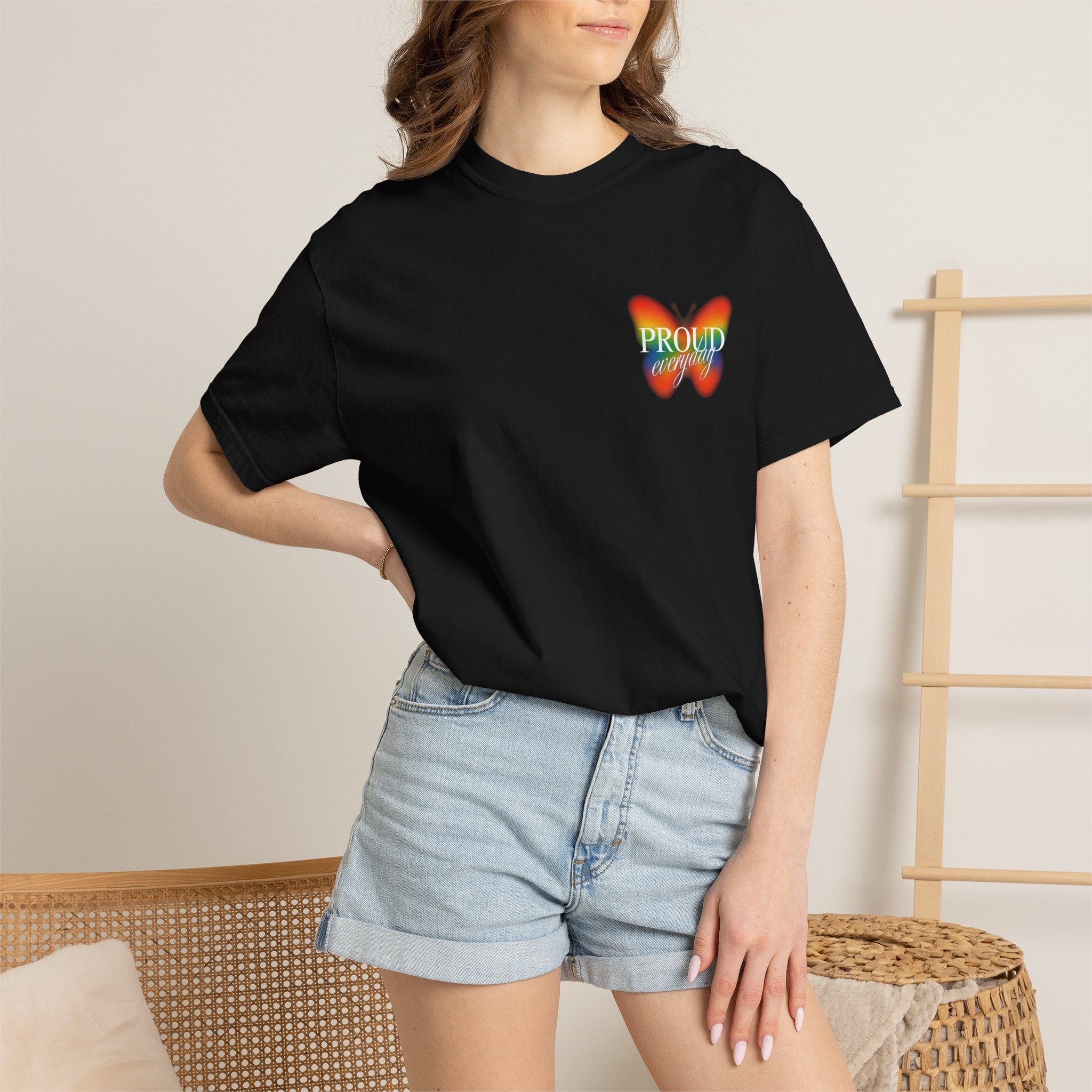 Pride Butterfly T-Shirt — Rainbow "Proud" Graphic Tee