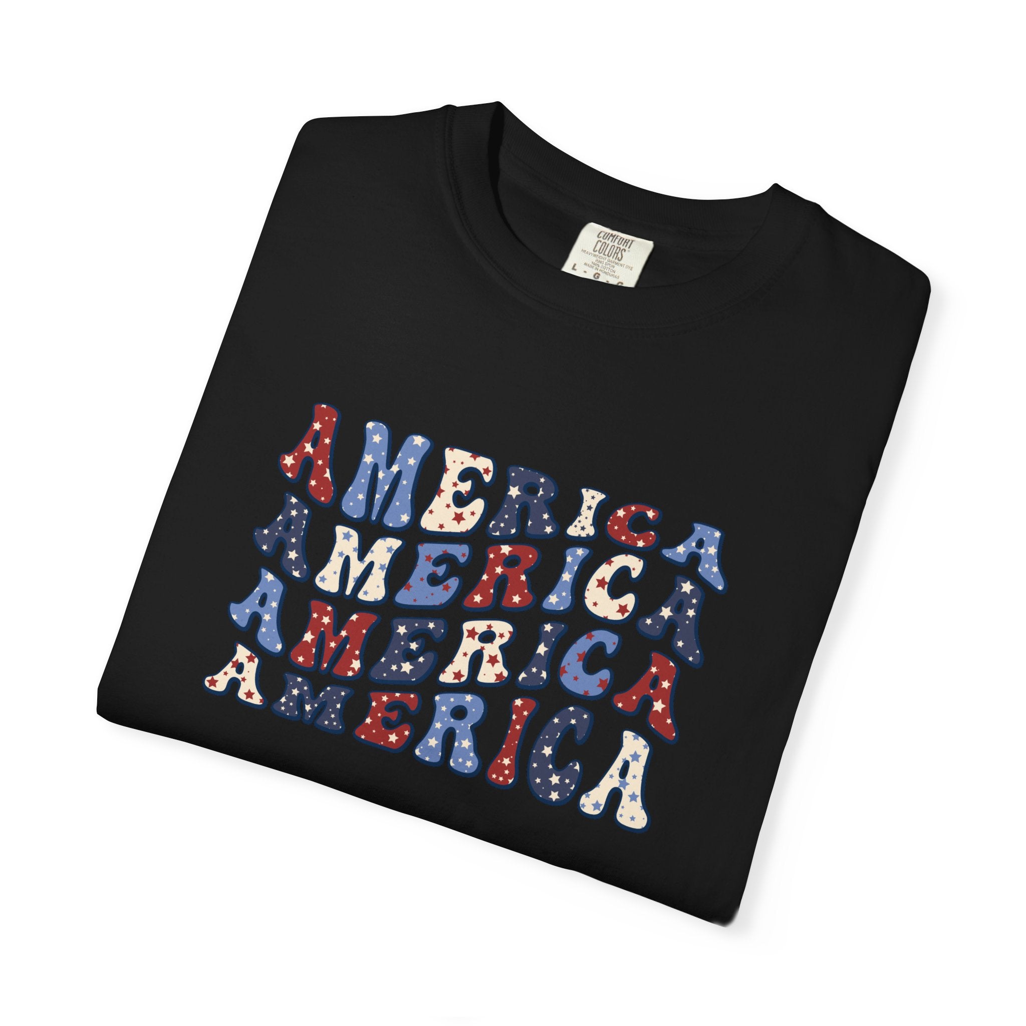America Repeat Graphic T-Shirt — Retro Red & Blue Patriotic Tee