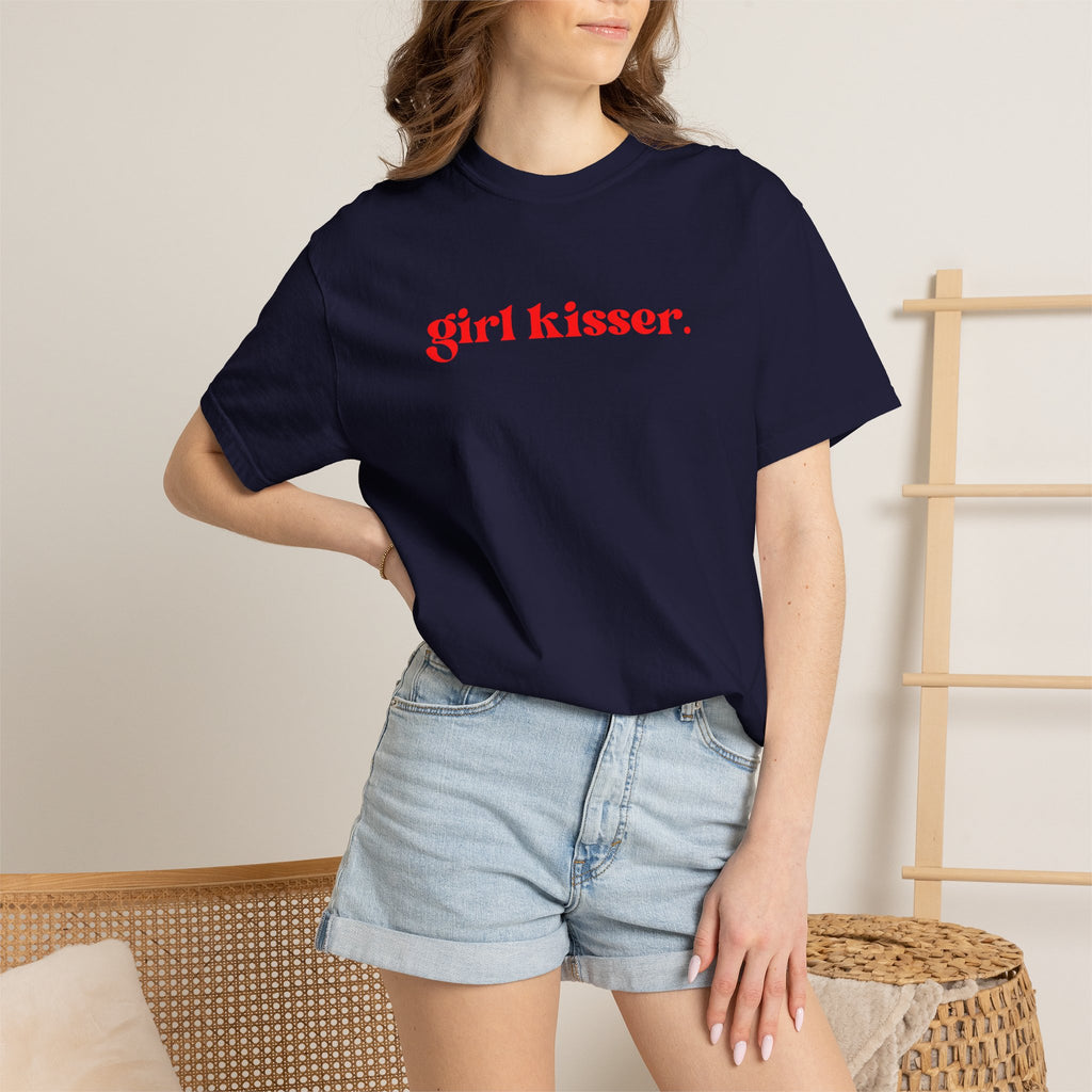Girl Kisser T‑Shirt — White Tee with Red Script