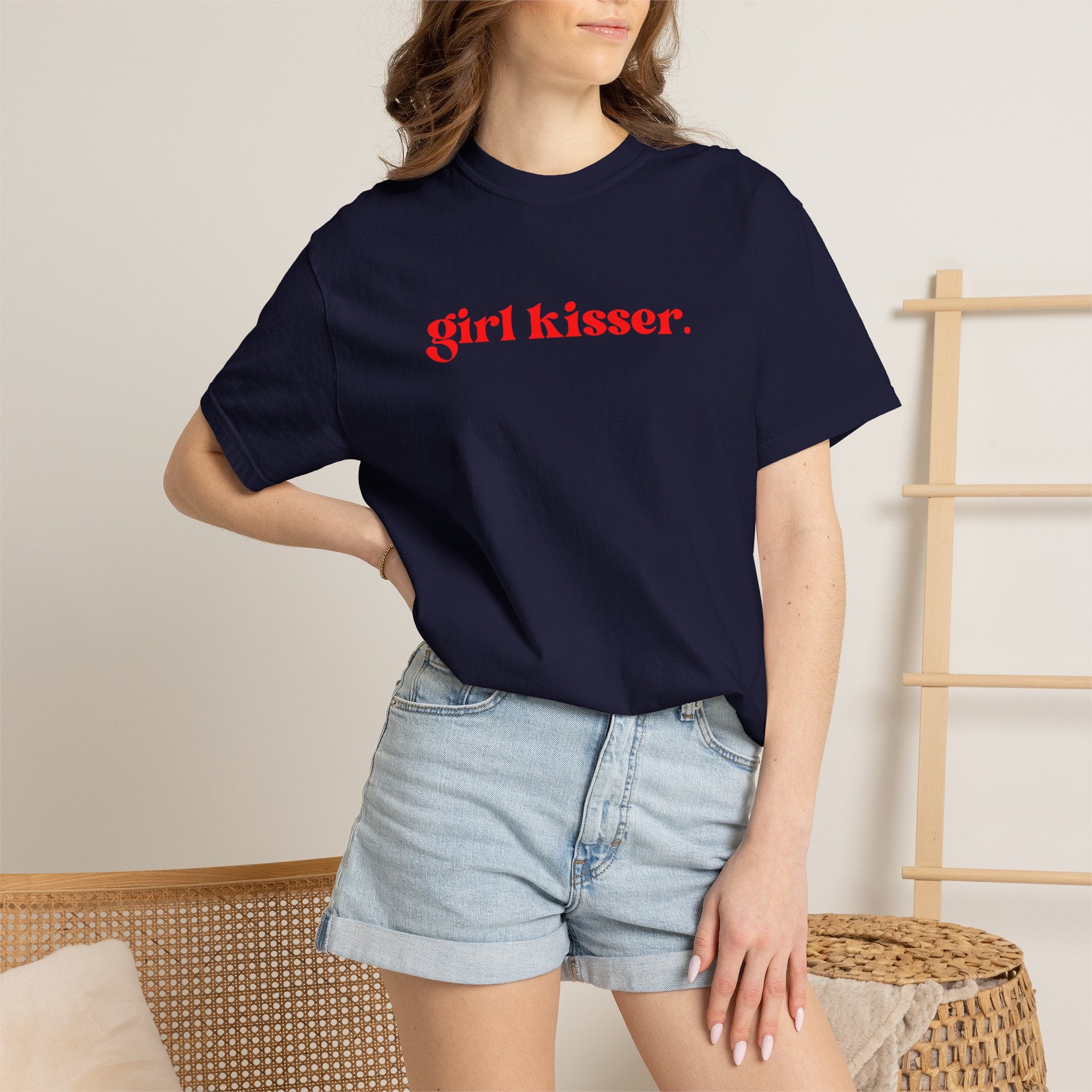 Girl Kisser T‑Shirt — White Tee with Red Script