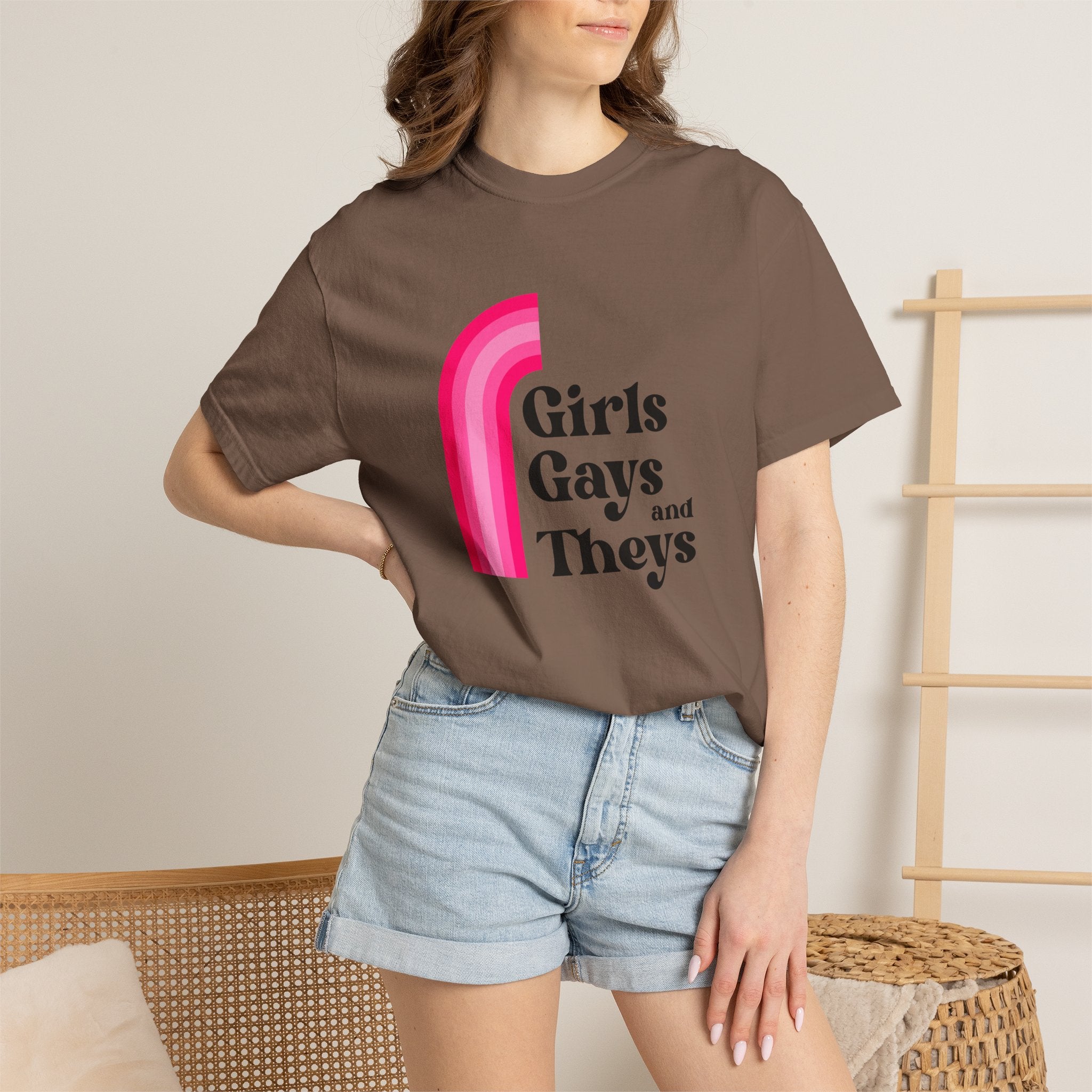 Girls, Gays & Theys T-Shirt — Pride Retro Pink Rainbow Tee