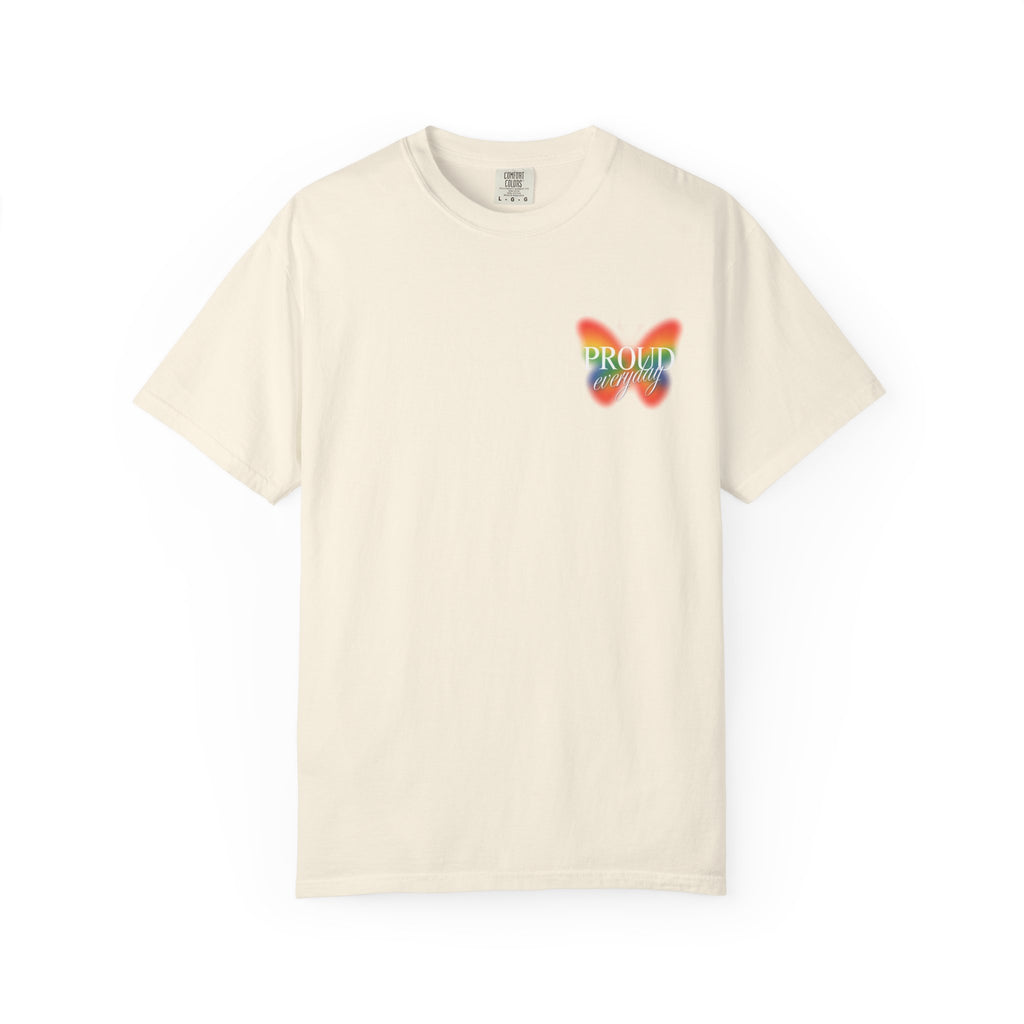 Pride Butterfly T-Shirt — Rainbow "Proud" Graphic Tee