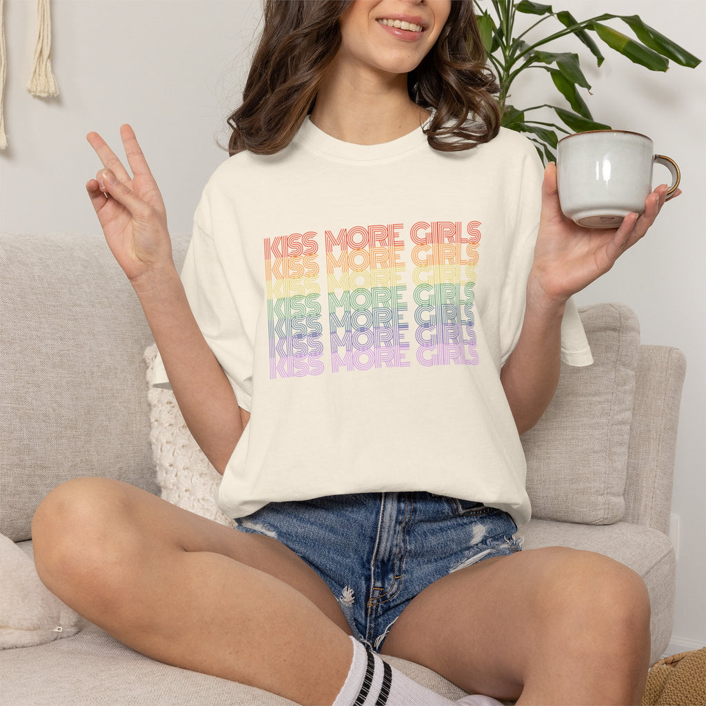 Kiss More Girls Rainbow Graphic T-Shirt