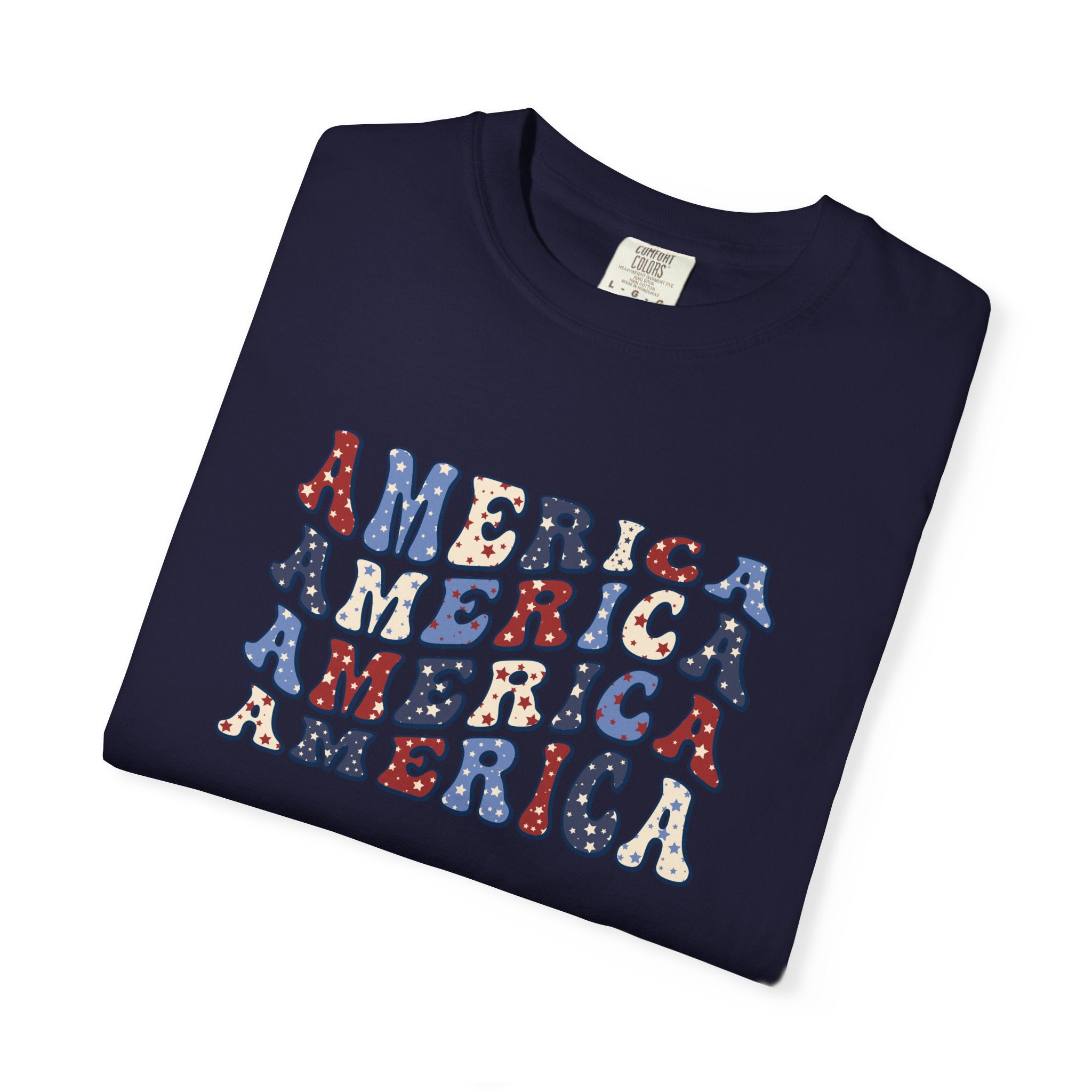 America Repeat Graphic T-Shirt — Retro Red & Blue Patriotic Tee