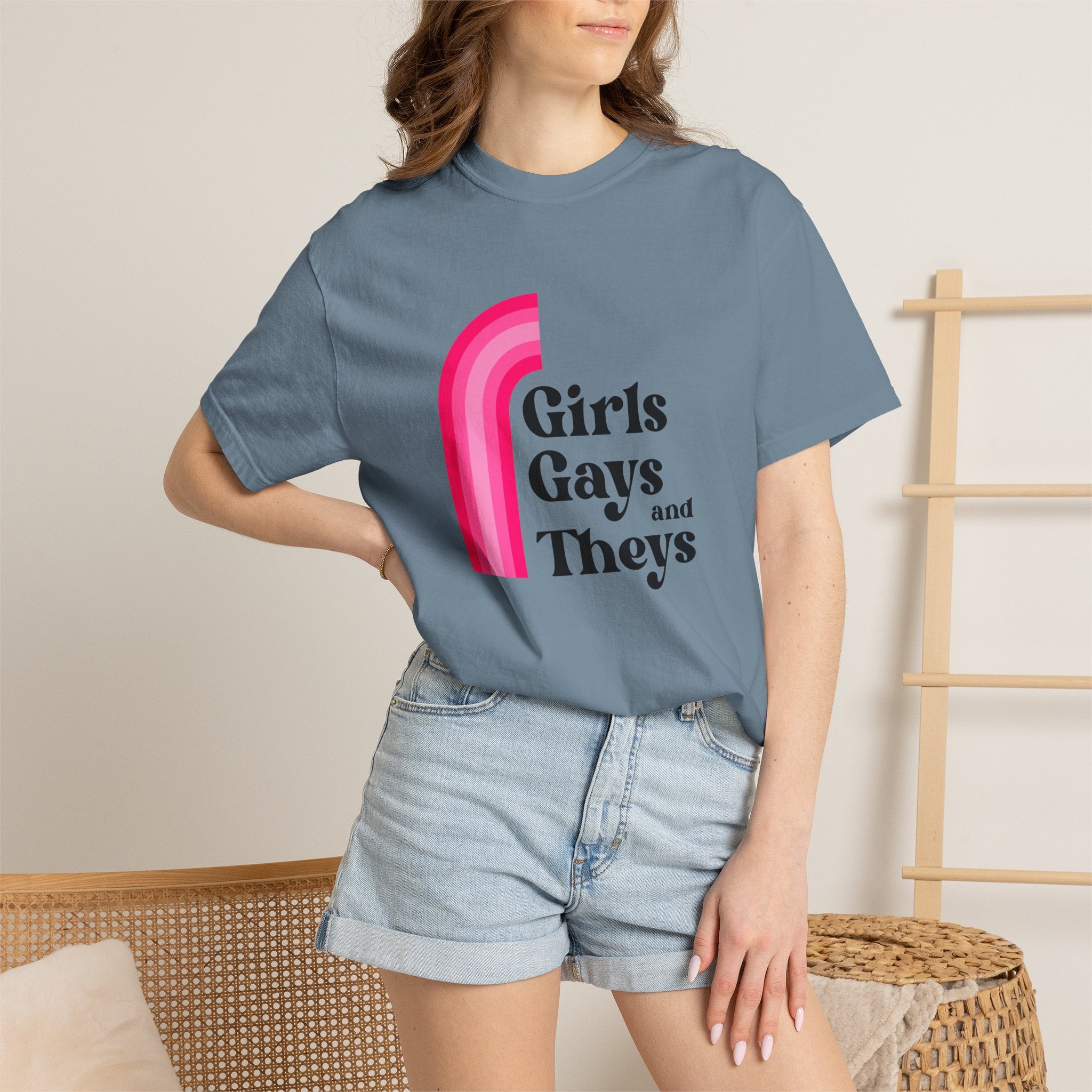 Girls, Gays & Theys T-Shirt — Pride Retro Pink Rainbow Tee