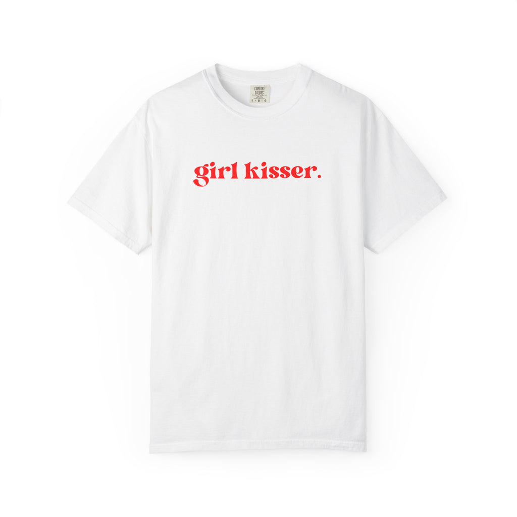 Girl Kisser T‑Shirt — White Tee with Red Script