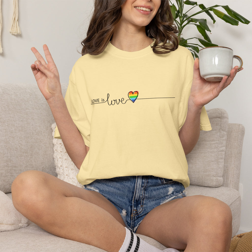 Love is Love T-Shirt — Minimal Rainbow Heart Pride Tee
