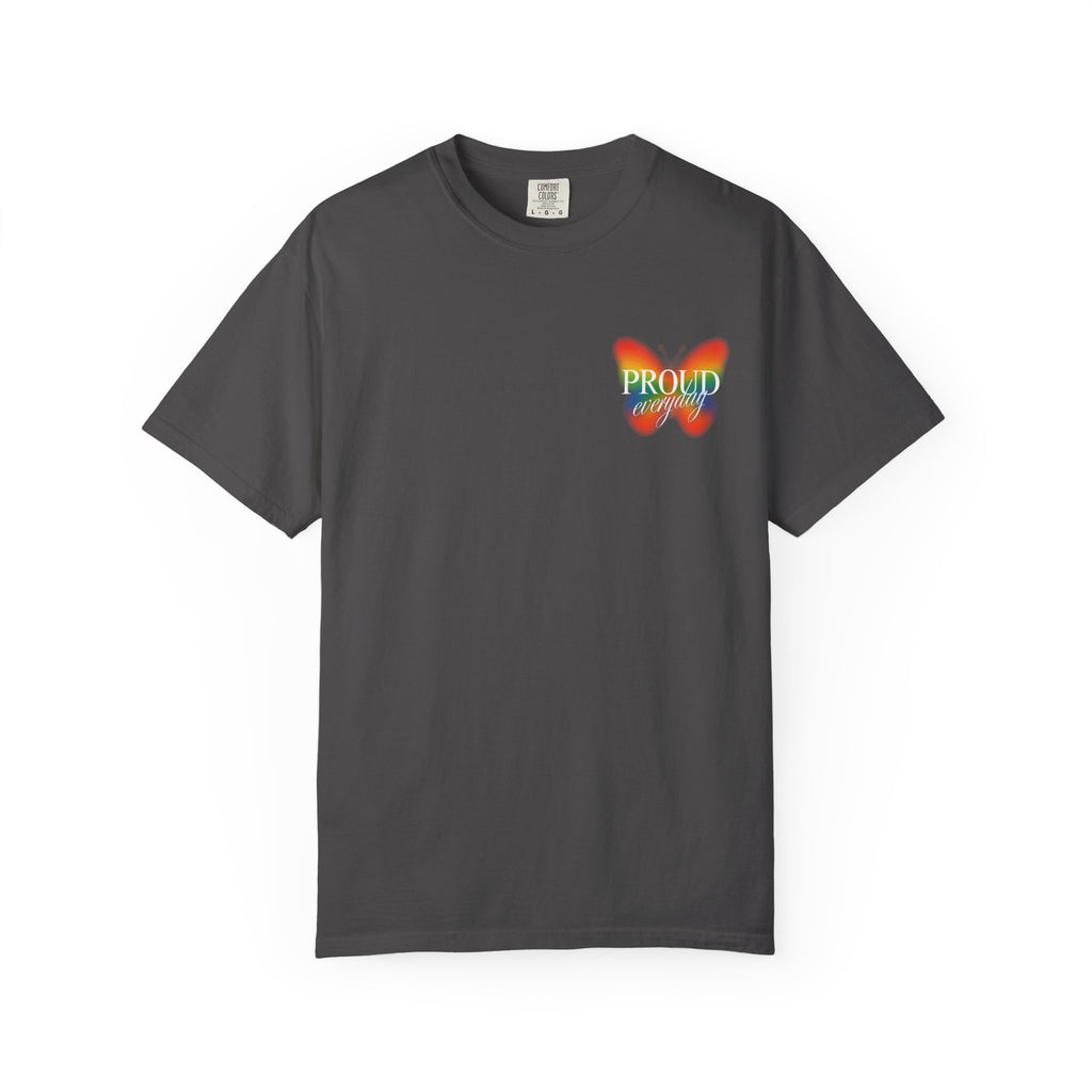 Pride Butterfly T-Shirt — Rainbow "Proud" Graphic Tee