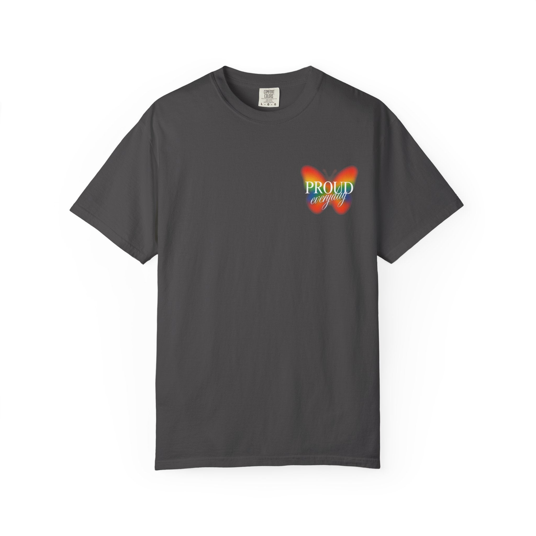 Pride Butterfly T-Shirt — Rainbow "Proud" Graphic Tee