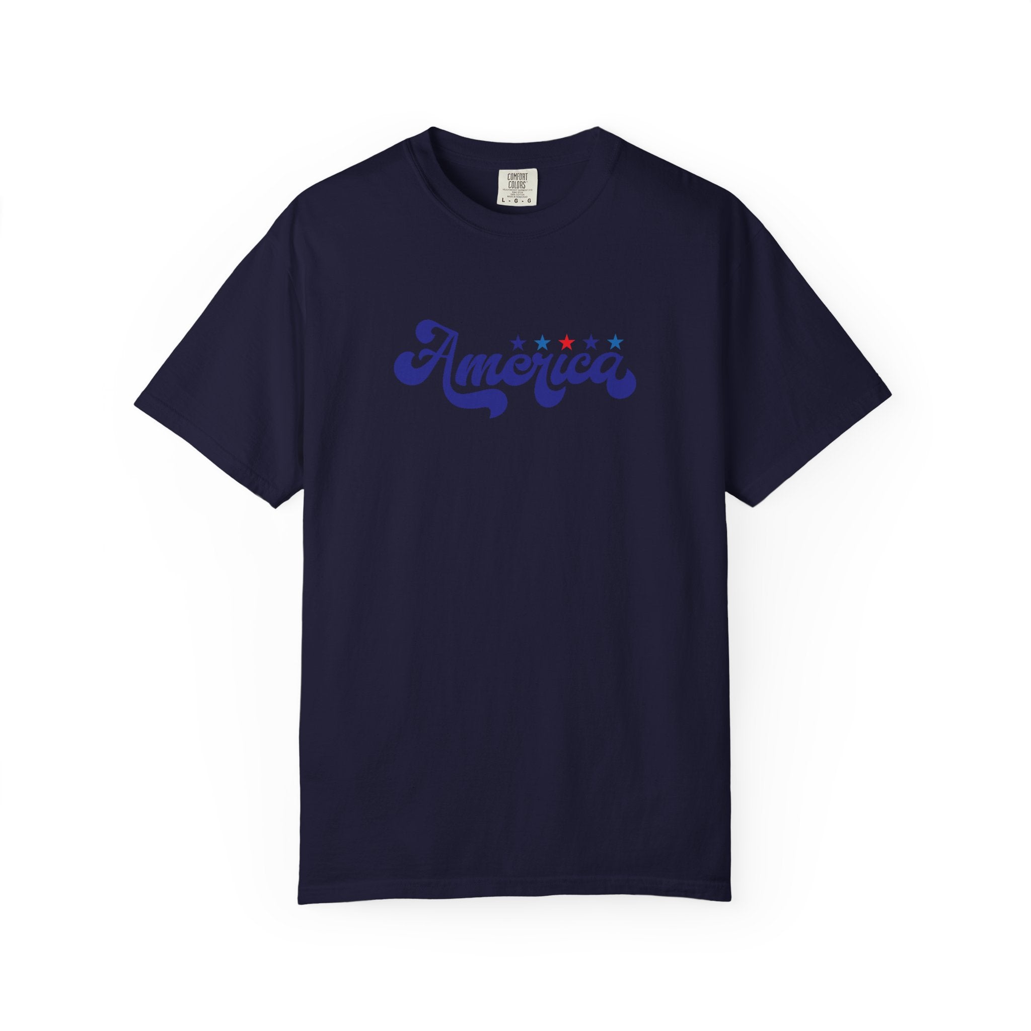 America Script T-Shirt — Patriotic Retro Stars Tee