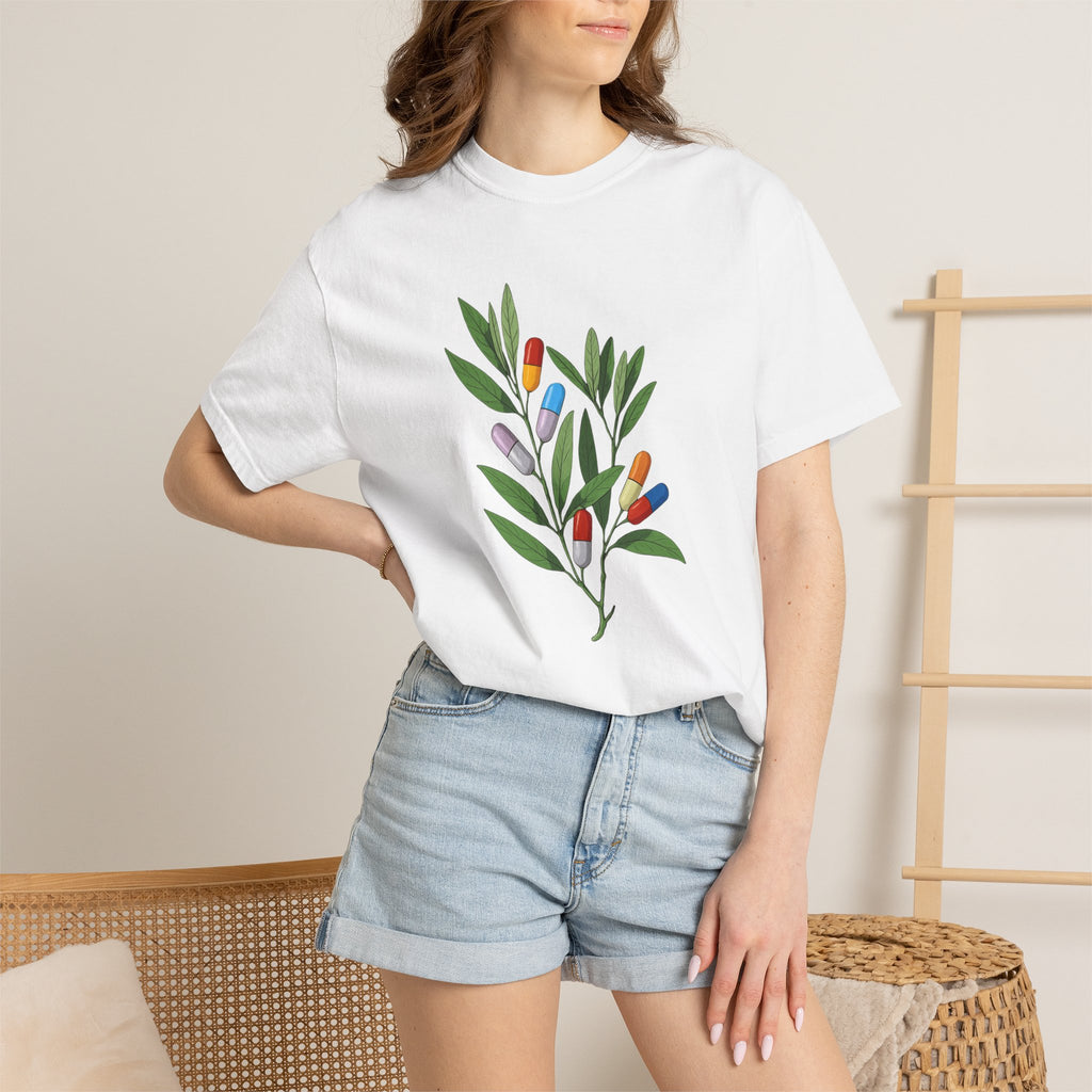 Botanical Floral Tee — Colorful Leaf & Bud Illustration T-Shirt