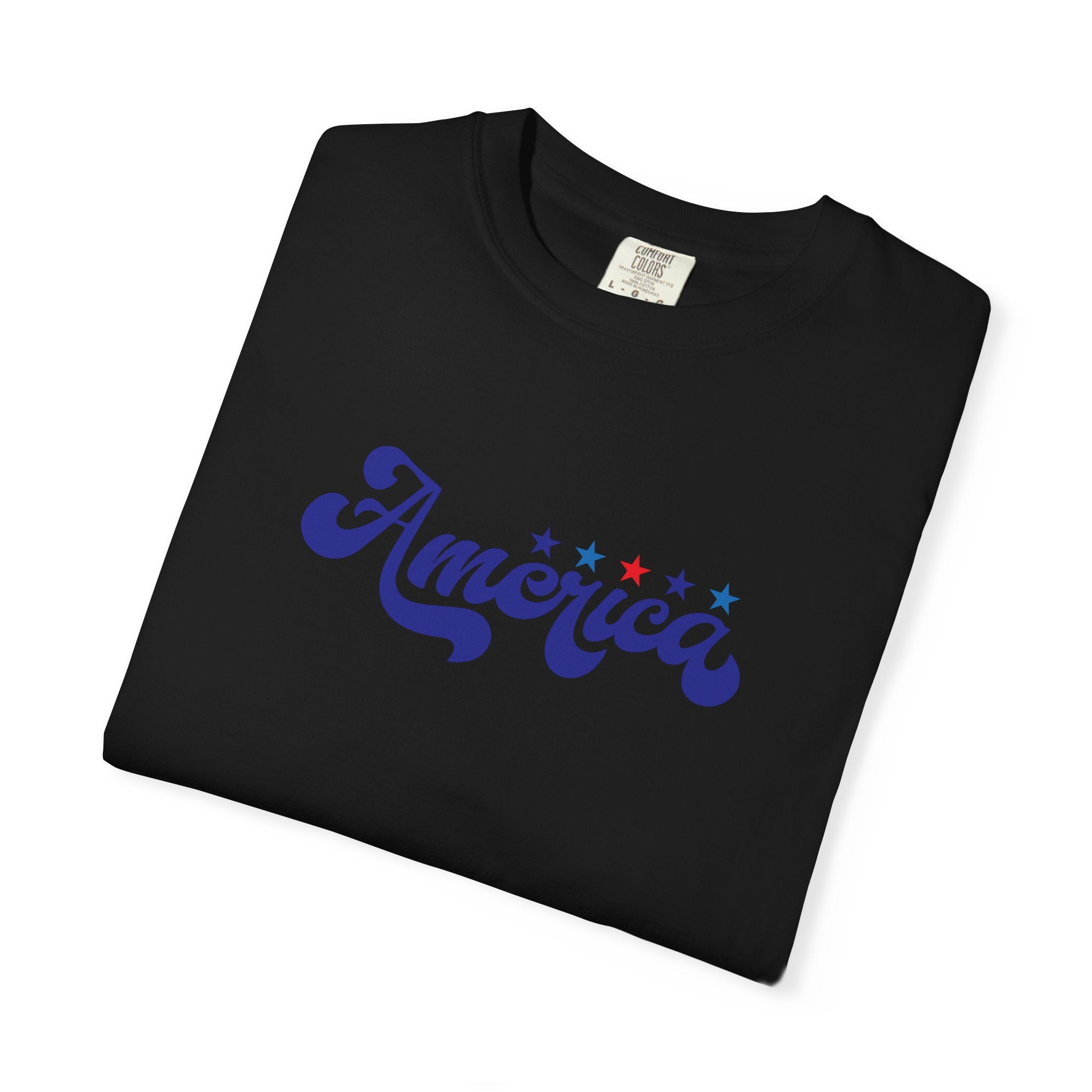 America Script T-Shirt — Patriotic Retro Stars Tee