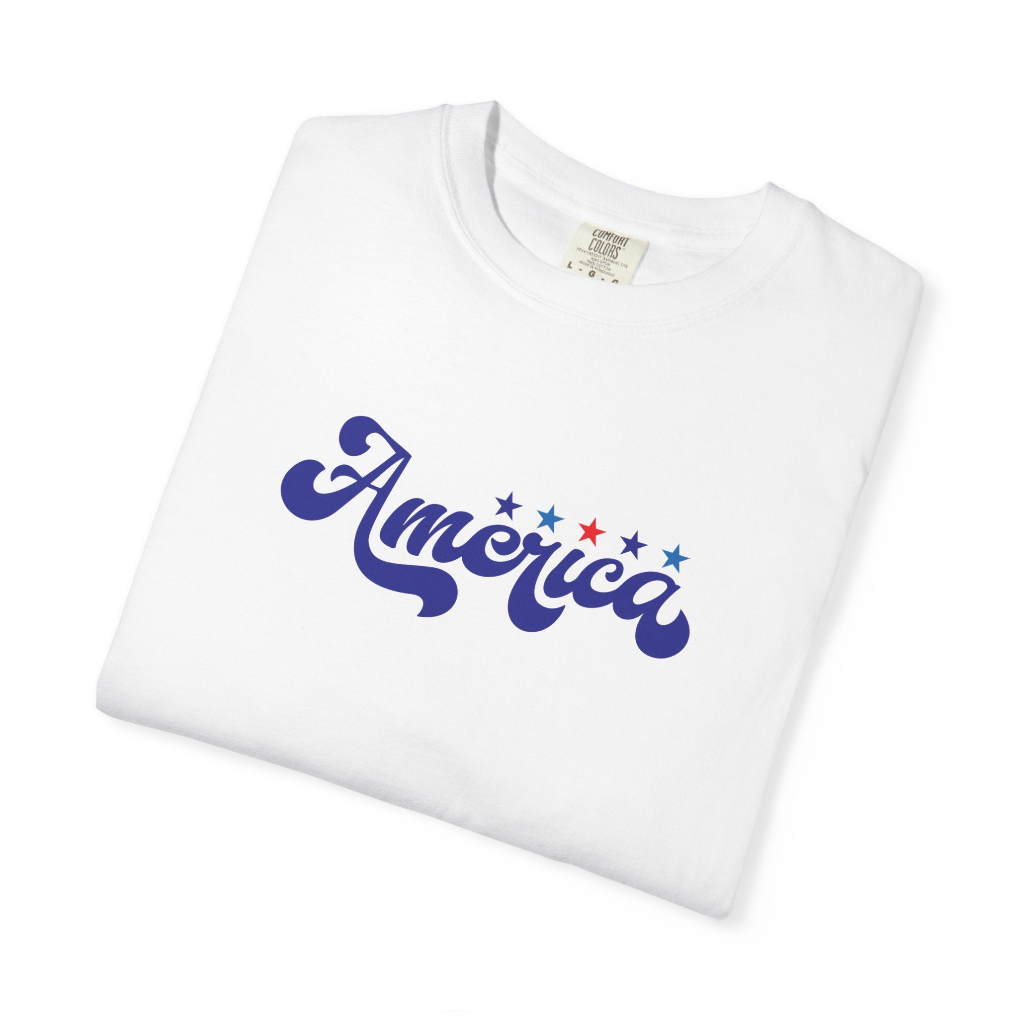 America Script T-Shirt — Patriotic Retro Stars Tee