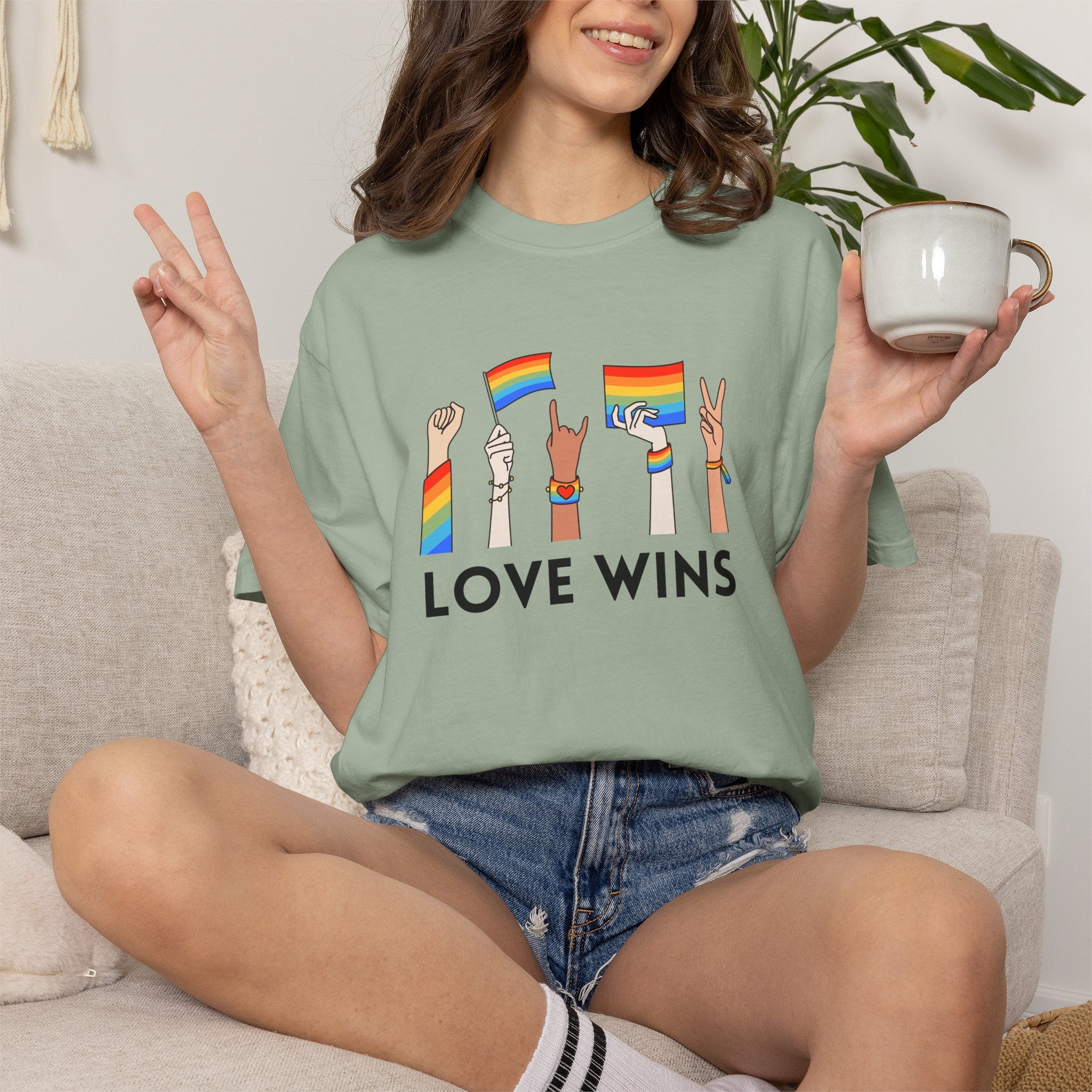 Love Wins T-Shirt — Rainbow Pride Hands Graphic Tee