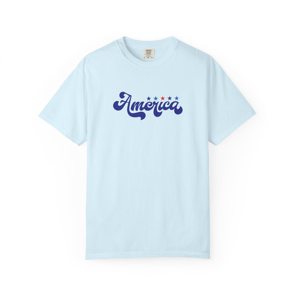 America Script T-Shirt — Patriotic Retro Stars Tee