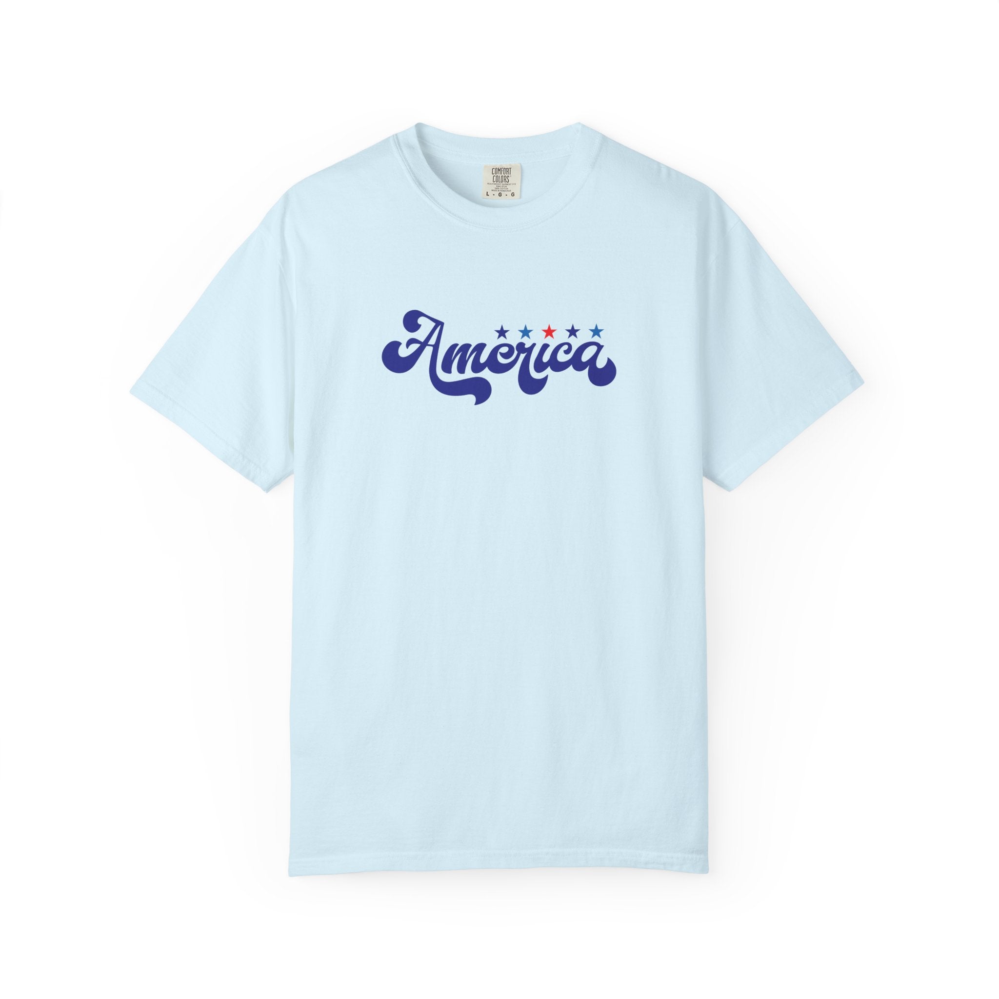 America Script T-Shirt — Patriotic Retro Stars Tee