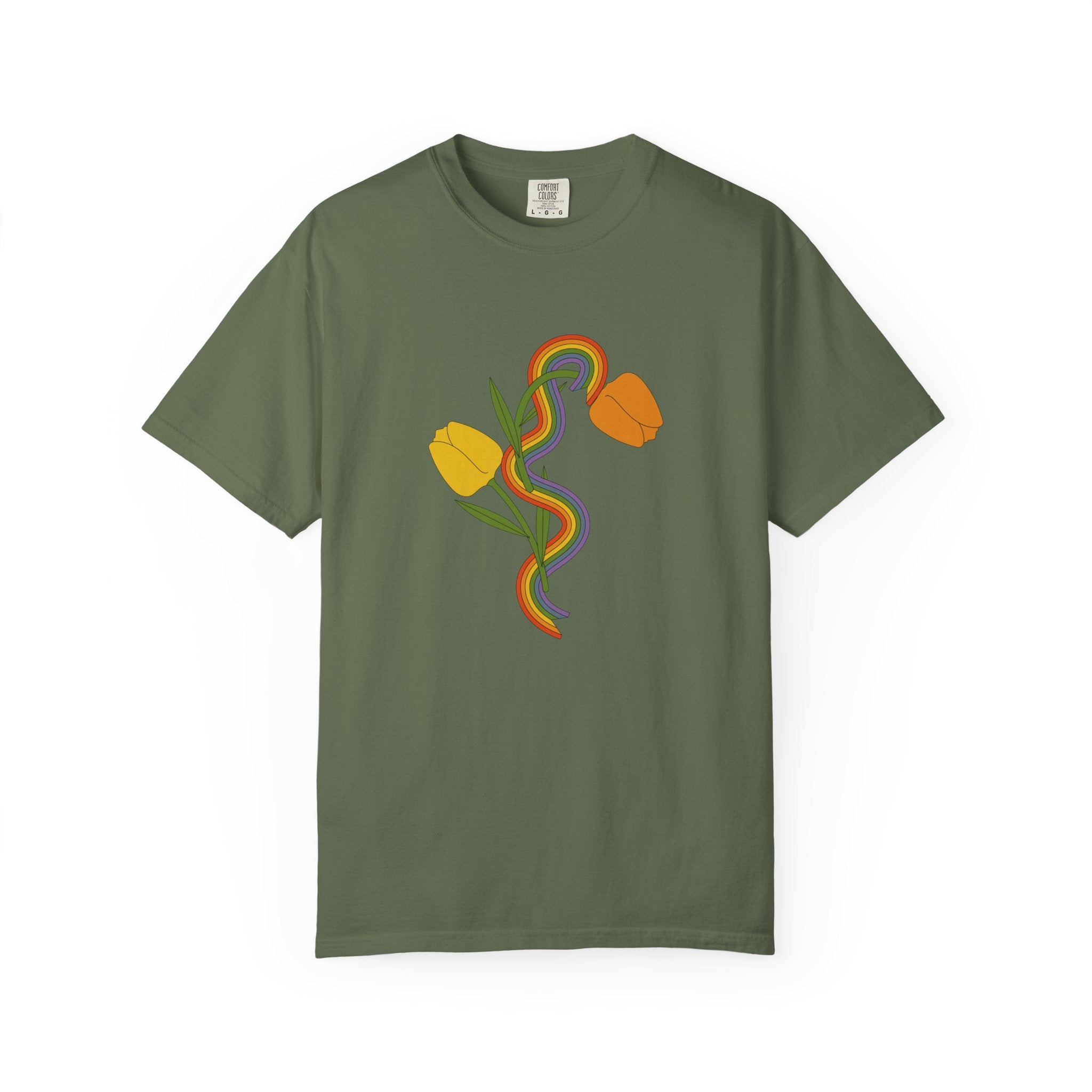 Rainbow Snake & Tulips Graphic T-Shirt