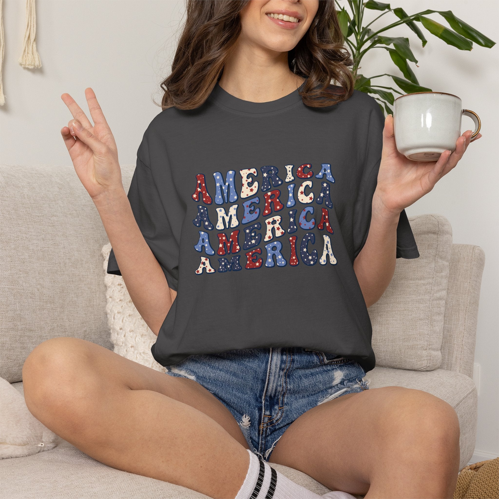 America Repeat Graphic T-Shirt — Retro Red & Blue Patriotic Tee