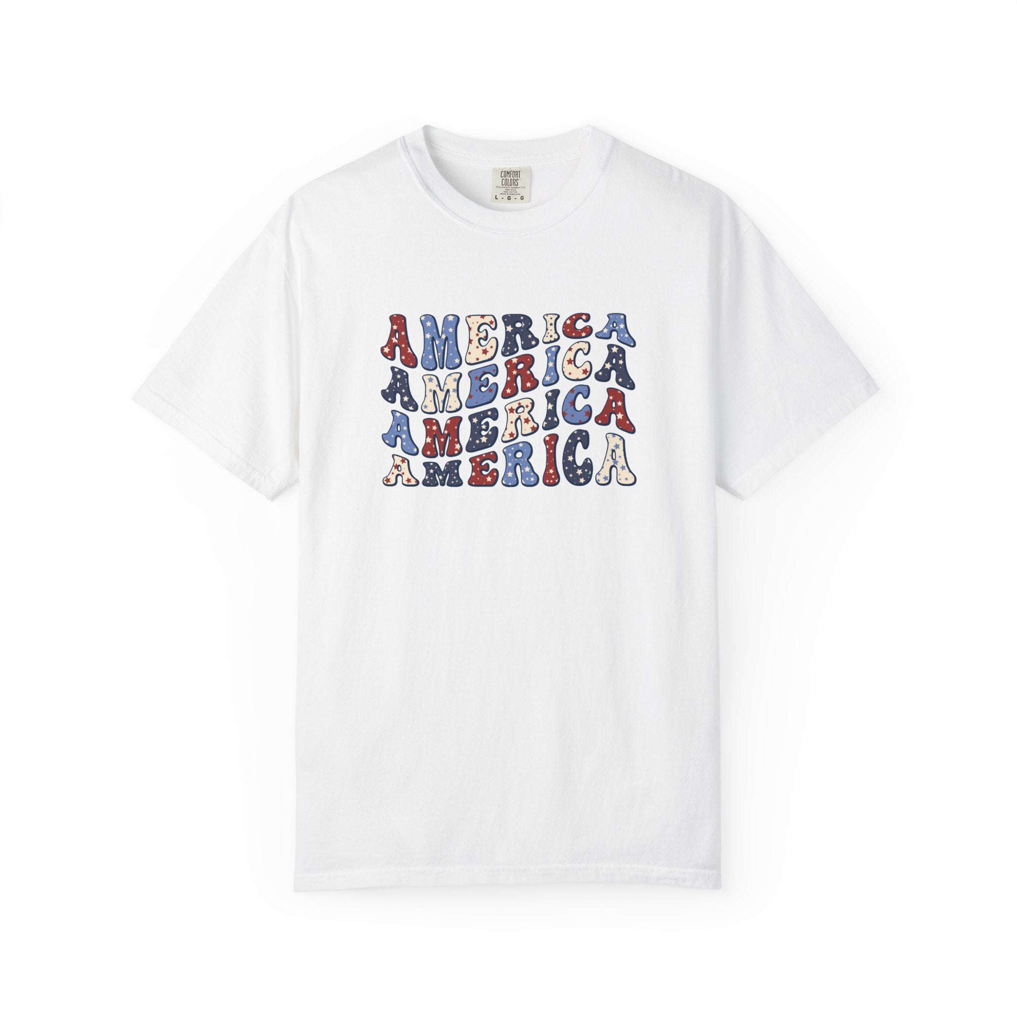 America Repeat Graphic T-Shirt — Retro Red & Blue Patriotic Tee