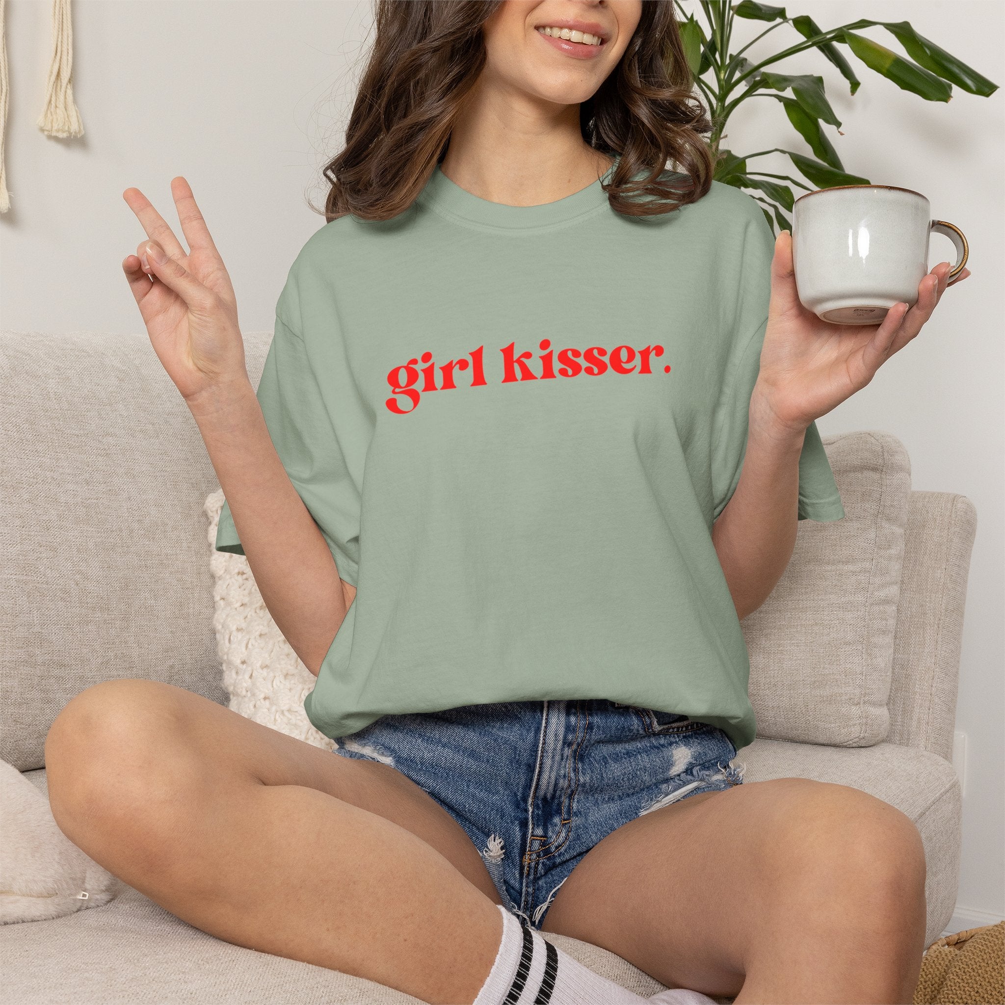 Girl Kisser T‑Shirt — White Tee with Red Script