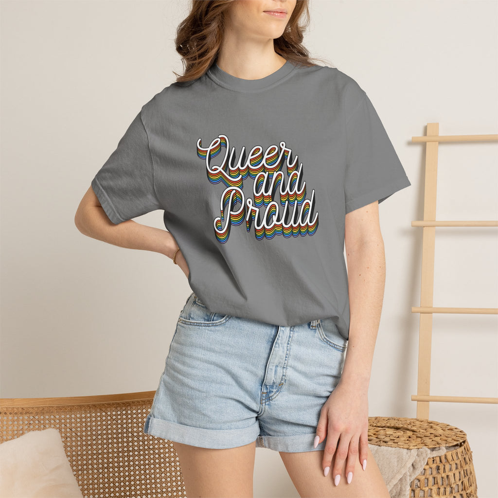 Queer and Proud T-Shirt — Retro Script LGBTQ+ Pride Tee