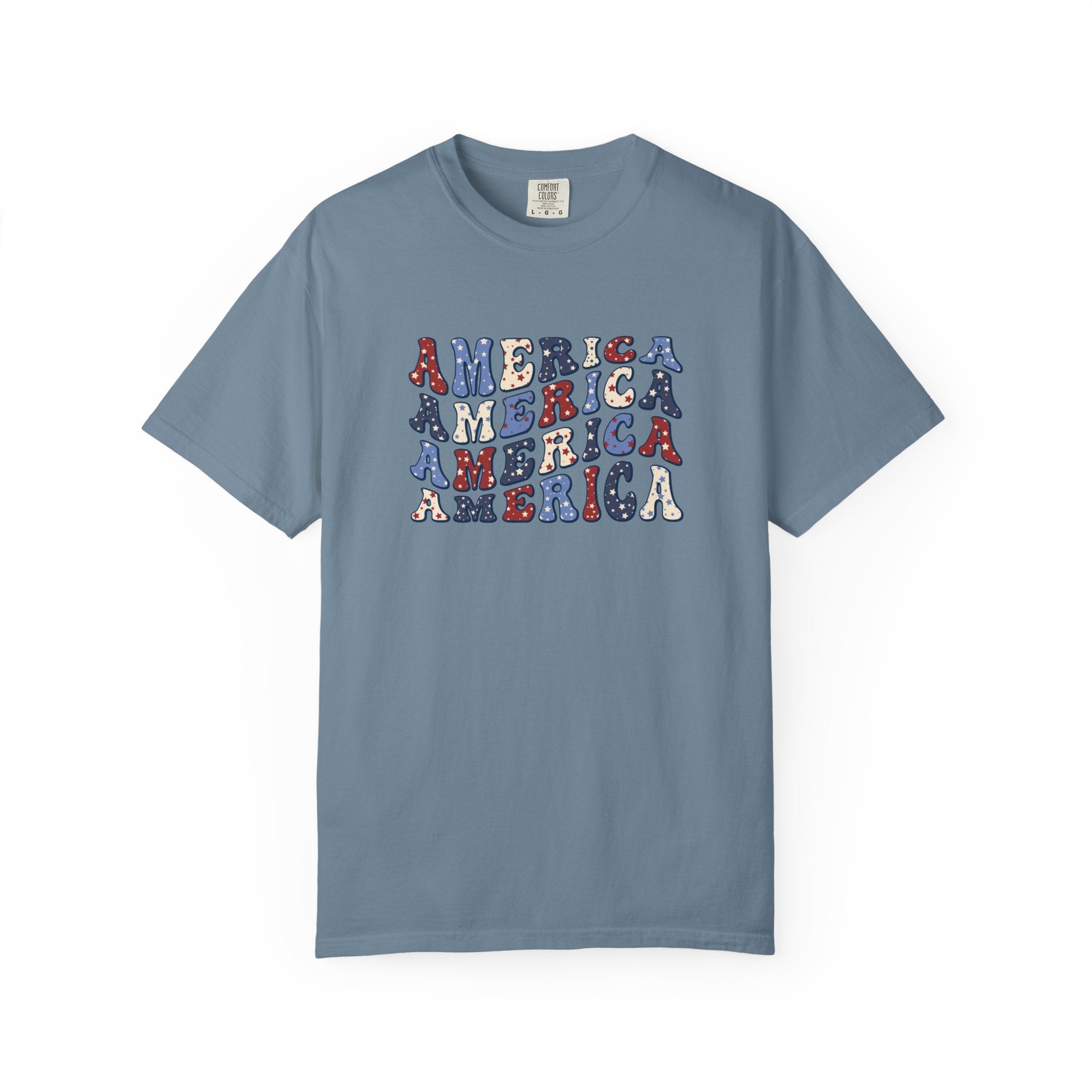 America Repeat Graphic T-Shirt — Retro Red & Blue Patriotic Tee