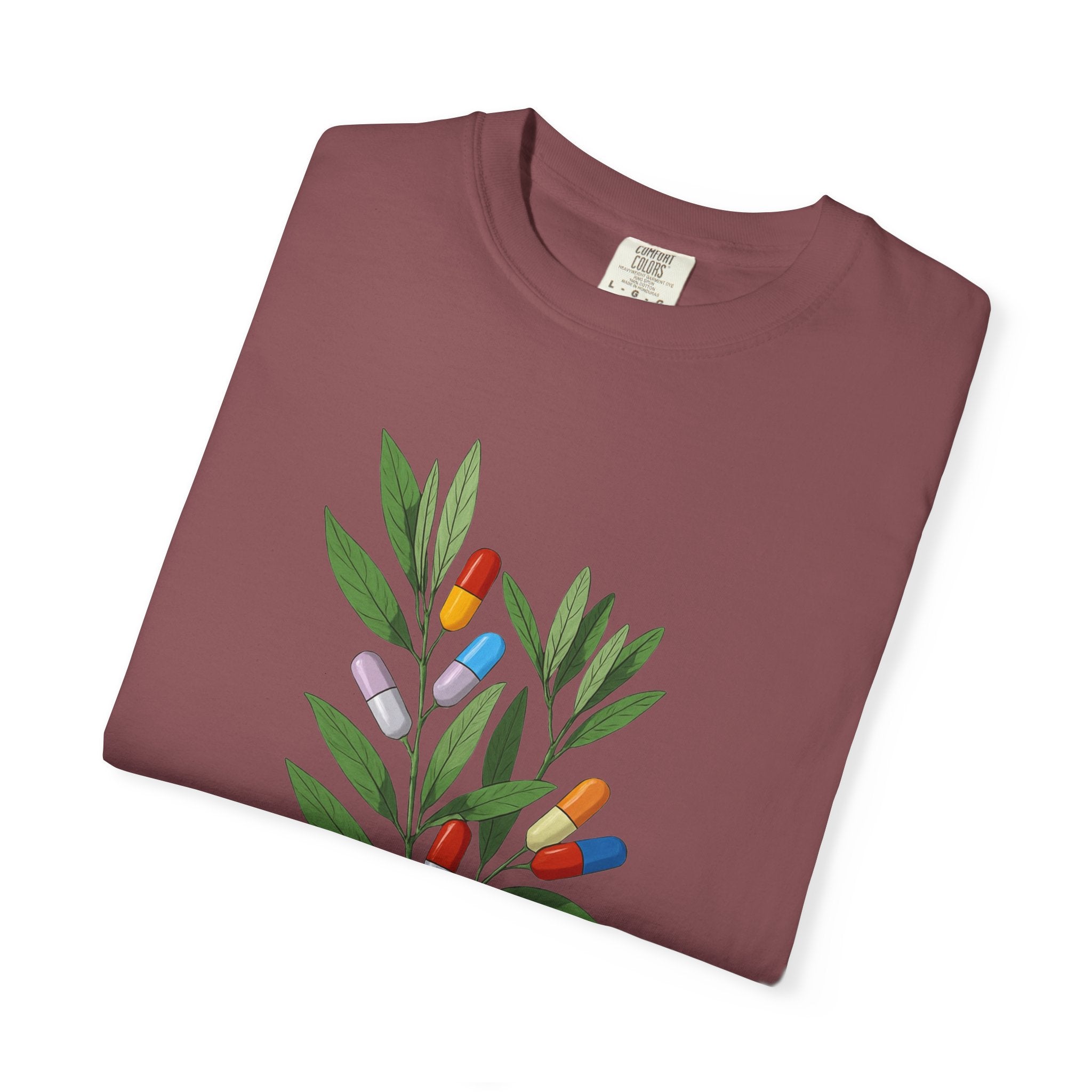 Botanical Floral Tee — Colorful Leaf & Bud Illustration T-Shirt