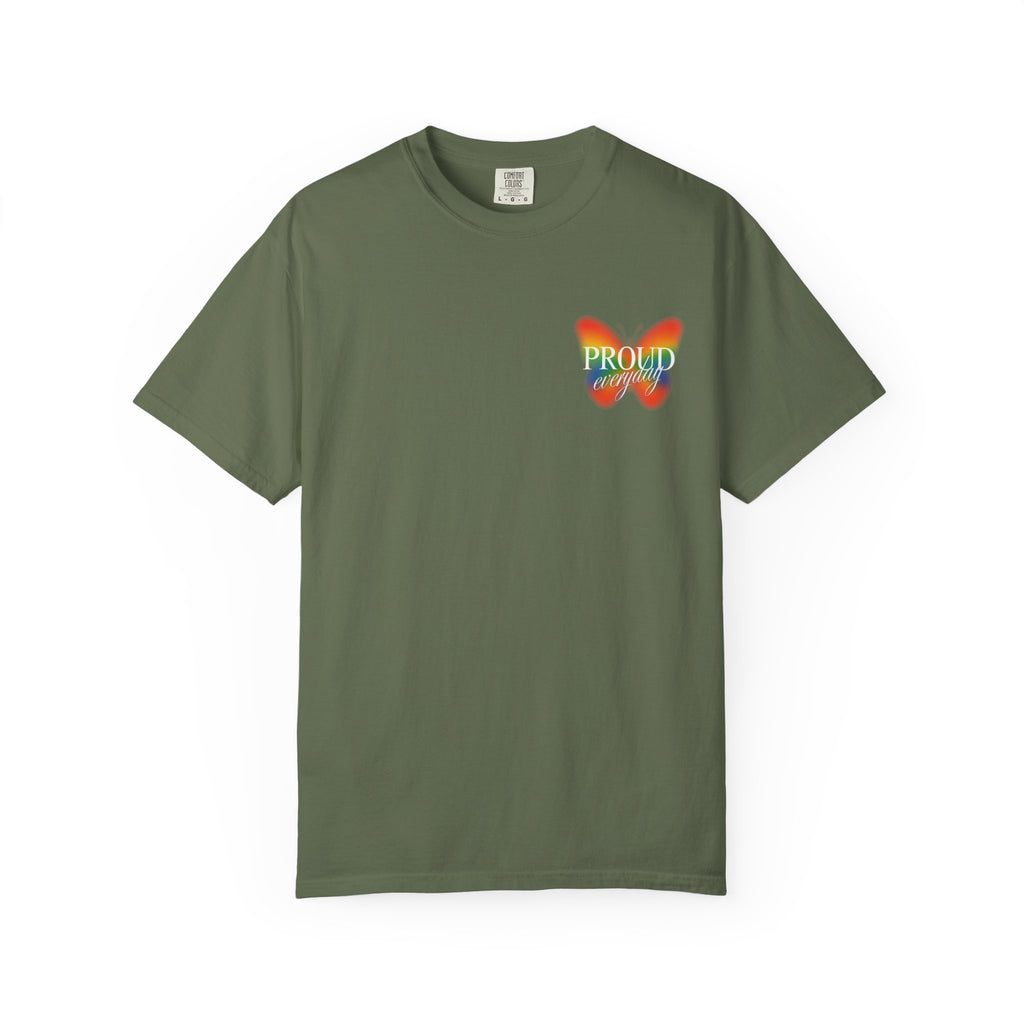 Pride Butterfly T-Shirt — Rainbow "Proud" Graphic Tee