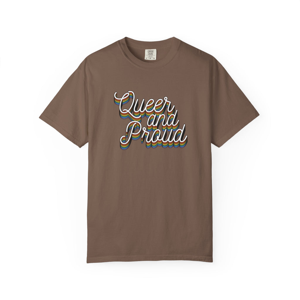 Queer and Proud T-Shirt — Retro Script LGBTQ+ Pride Tee