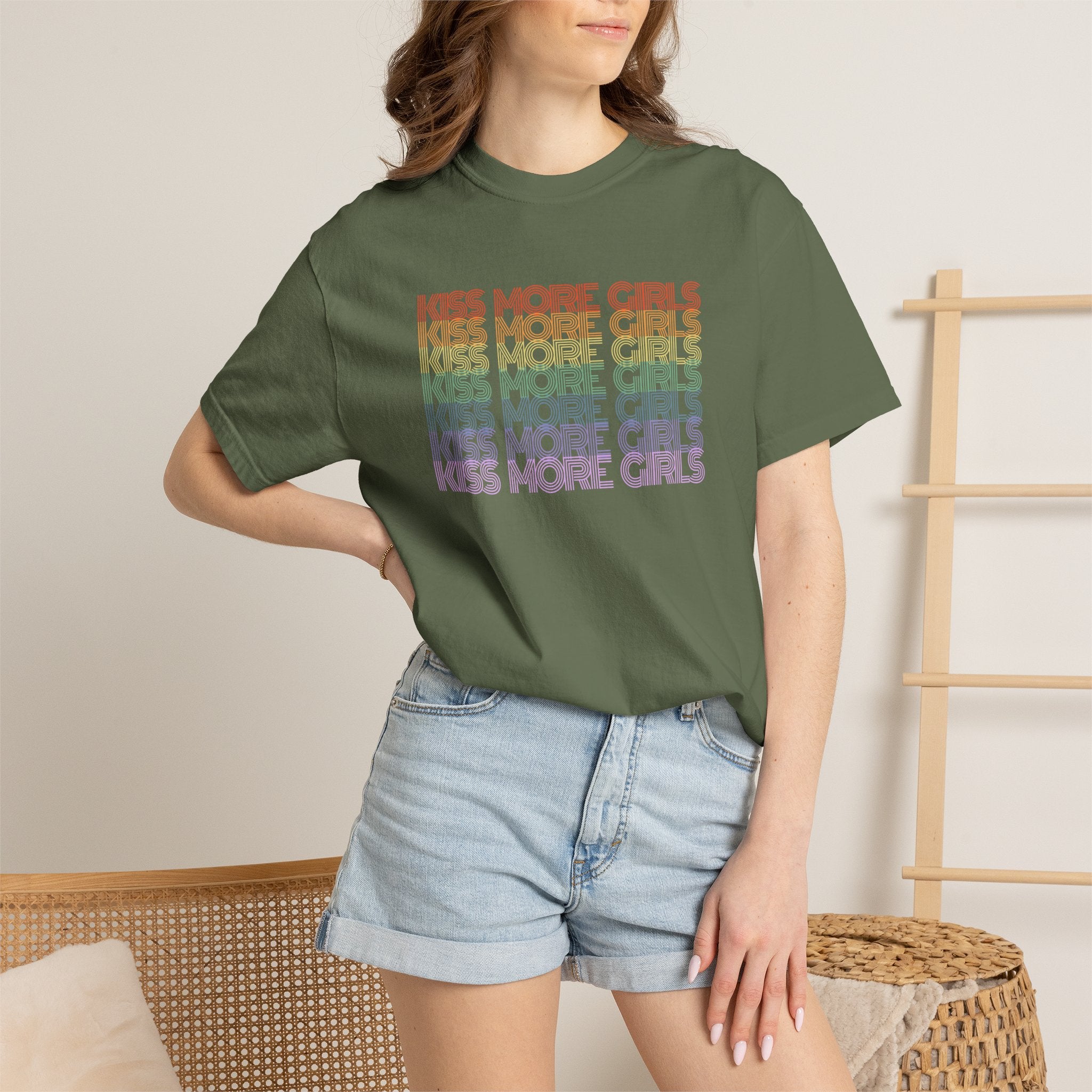 Kiss More Girls Rainbow Graphic T-Shirt